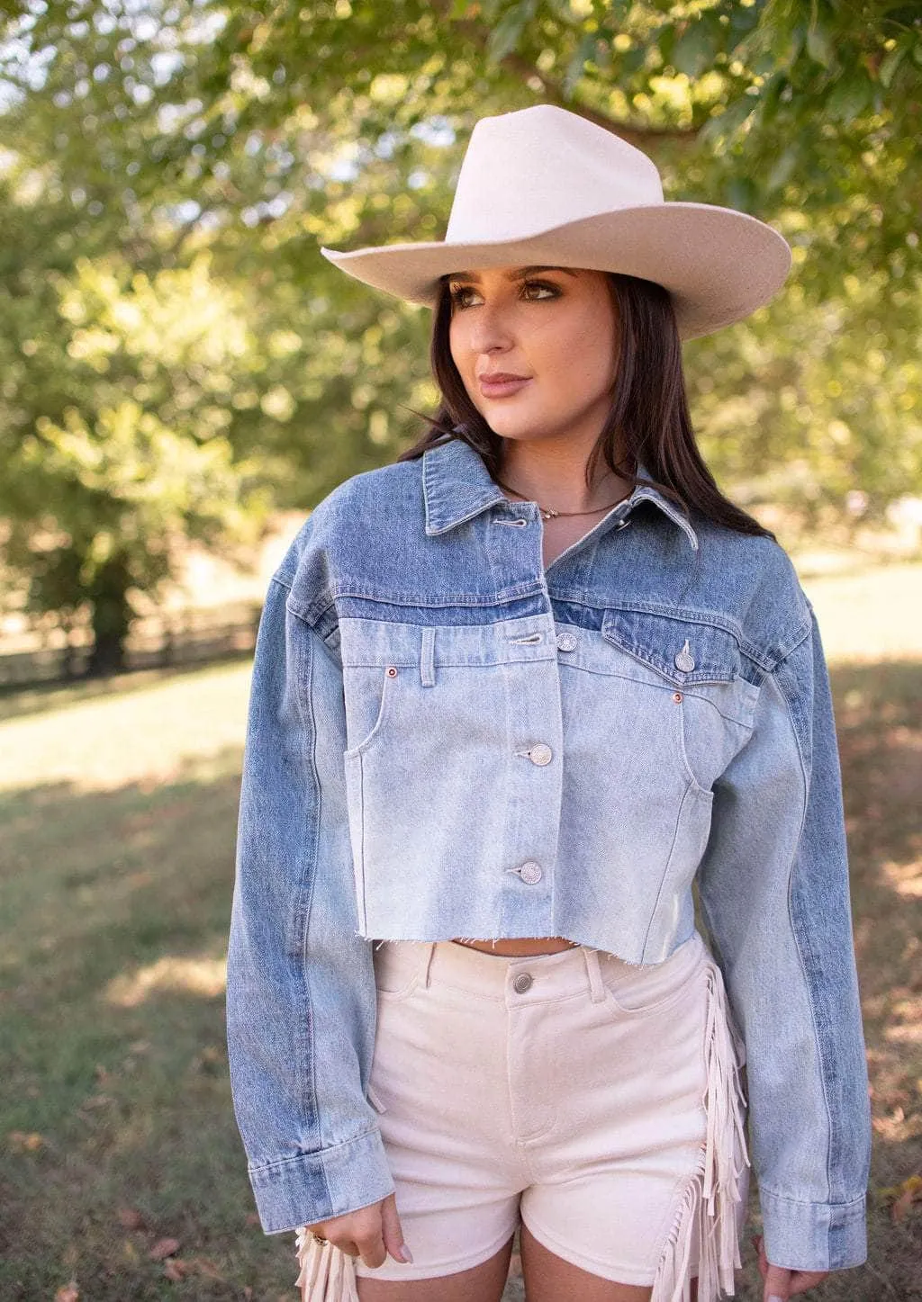 Denim Cowgirl Cropped Jacket sold by LANE 201 product image thumbnail 3