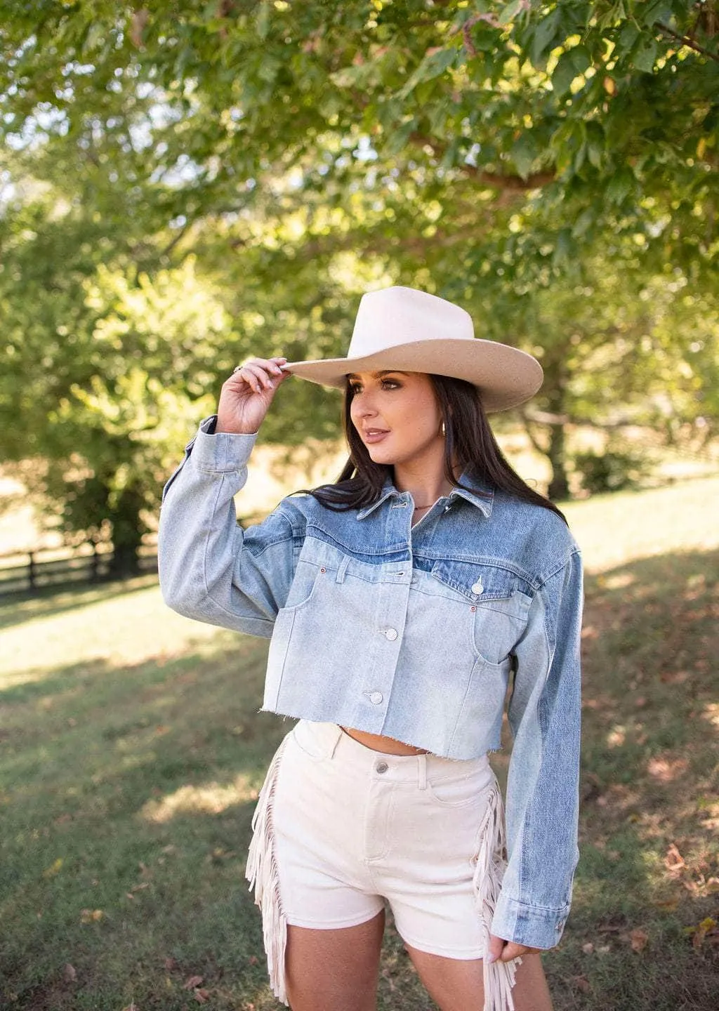 Denim Cowgirl Cropped Jacket sold by LANE 201