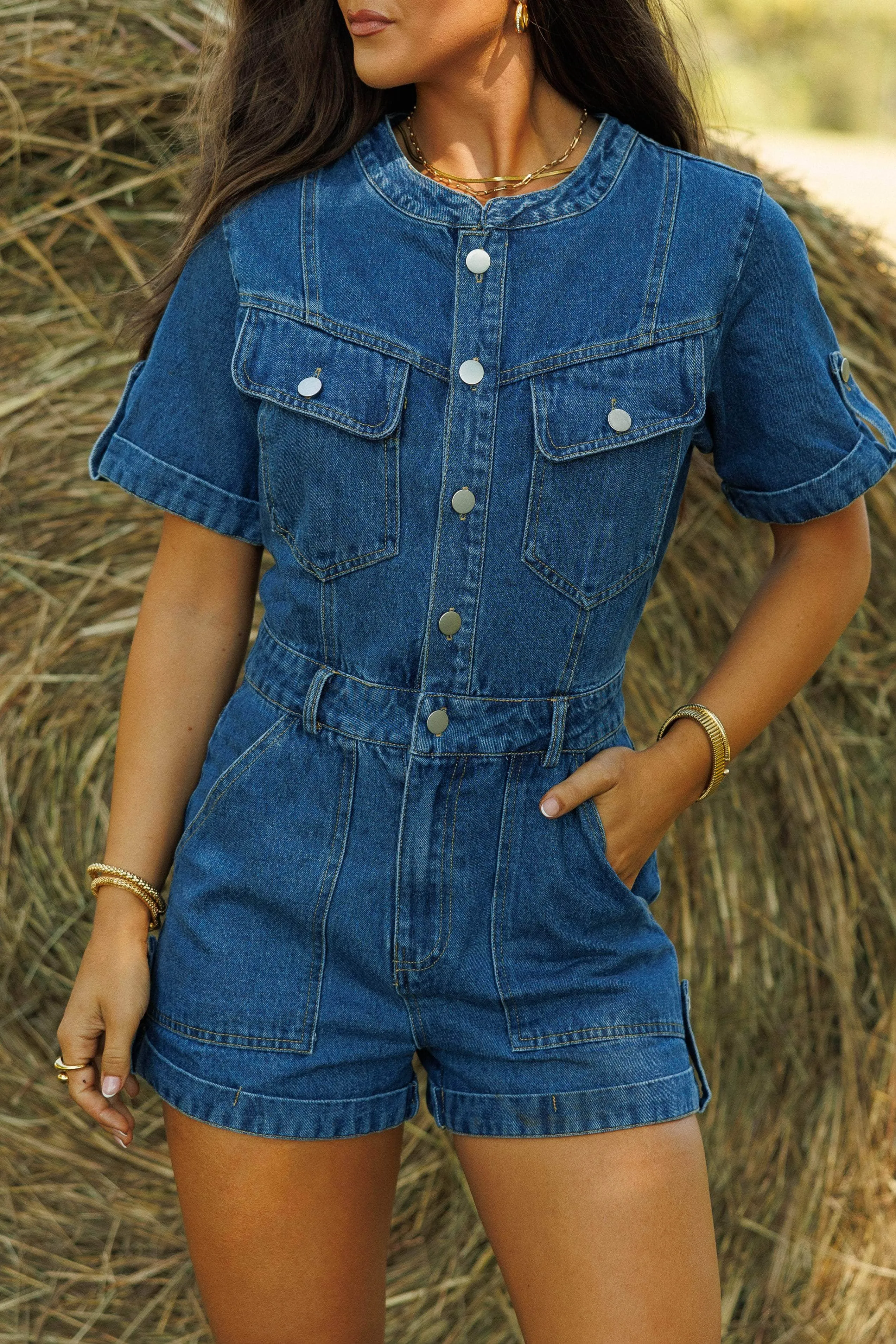 Roundup Denim Romper sold by LANE 201 product image thumbnail 3