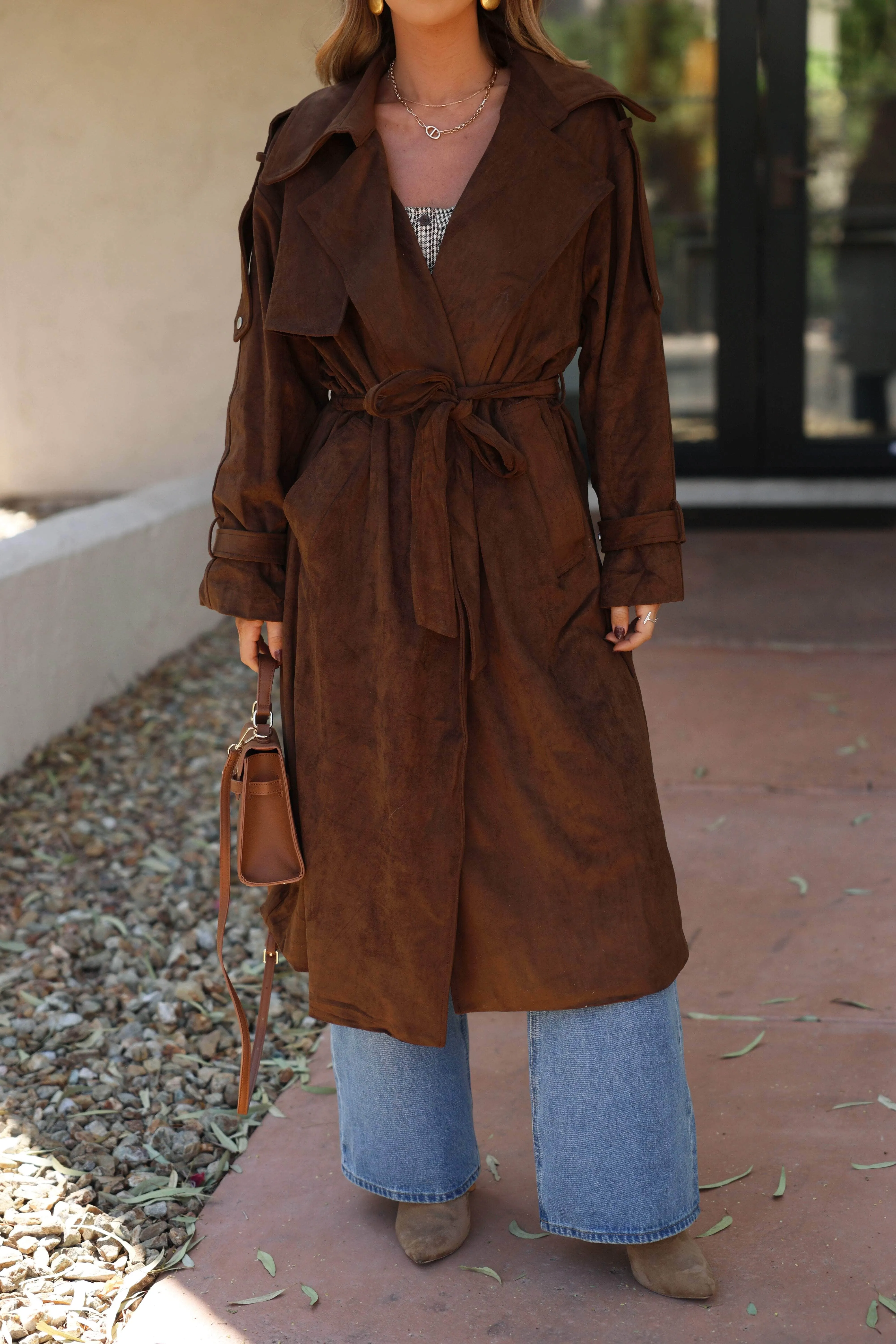 Chocolate Suede Trench Coat sold by LANE 201 product image thumbnail 2