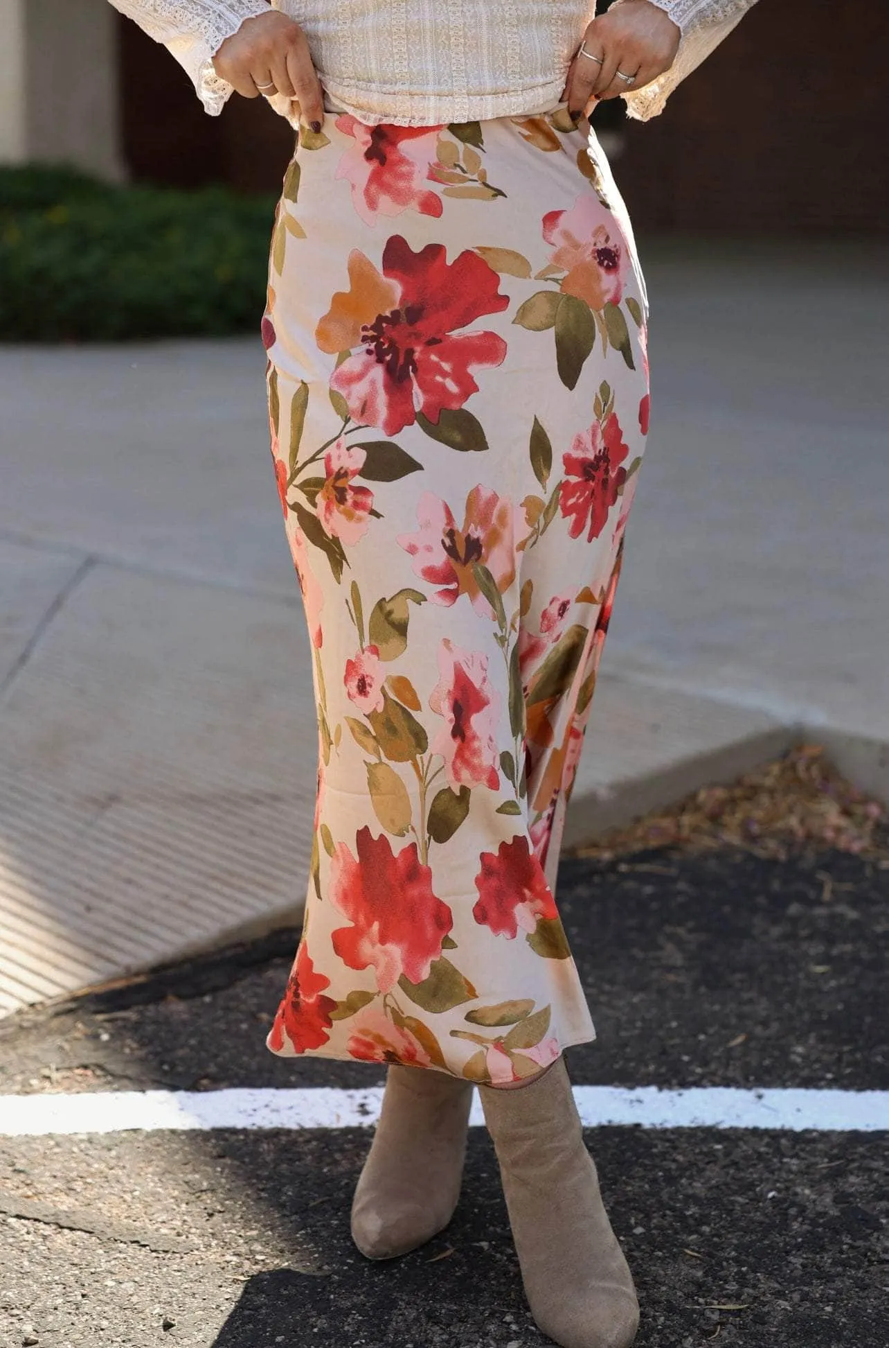 Season Blooms Satin Skirt sold by LANE 201