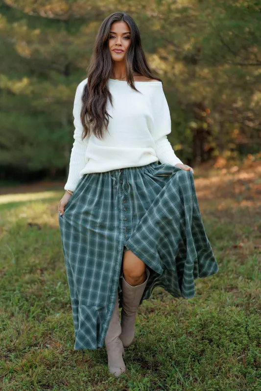 Plaid Cotton Maxi Skirt sold by LANE 201