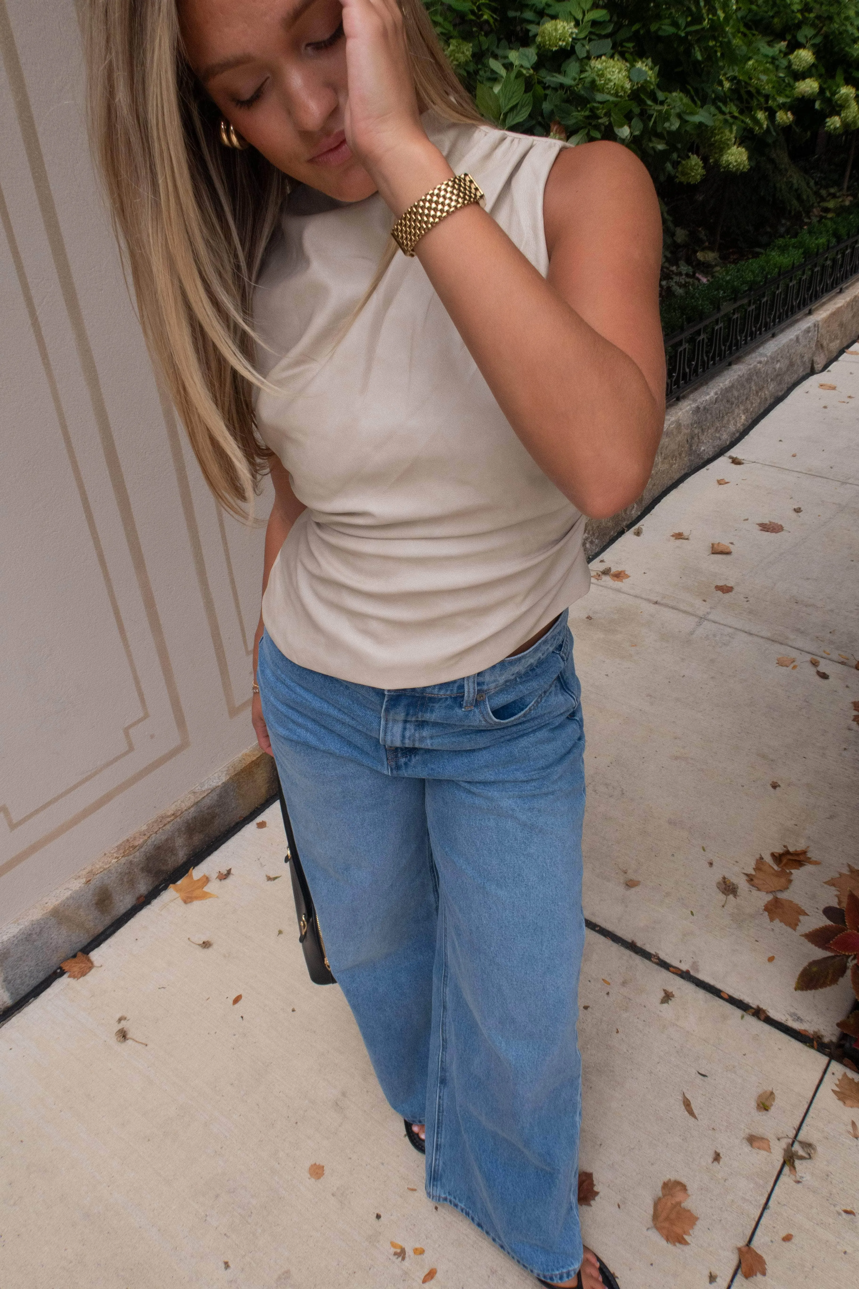 Beige Distressed Leather Top sold by LANE 201 product image thumbnail 5