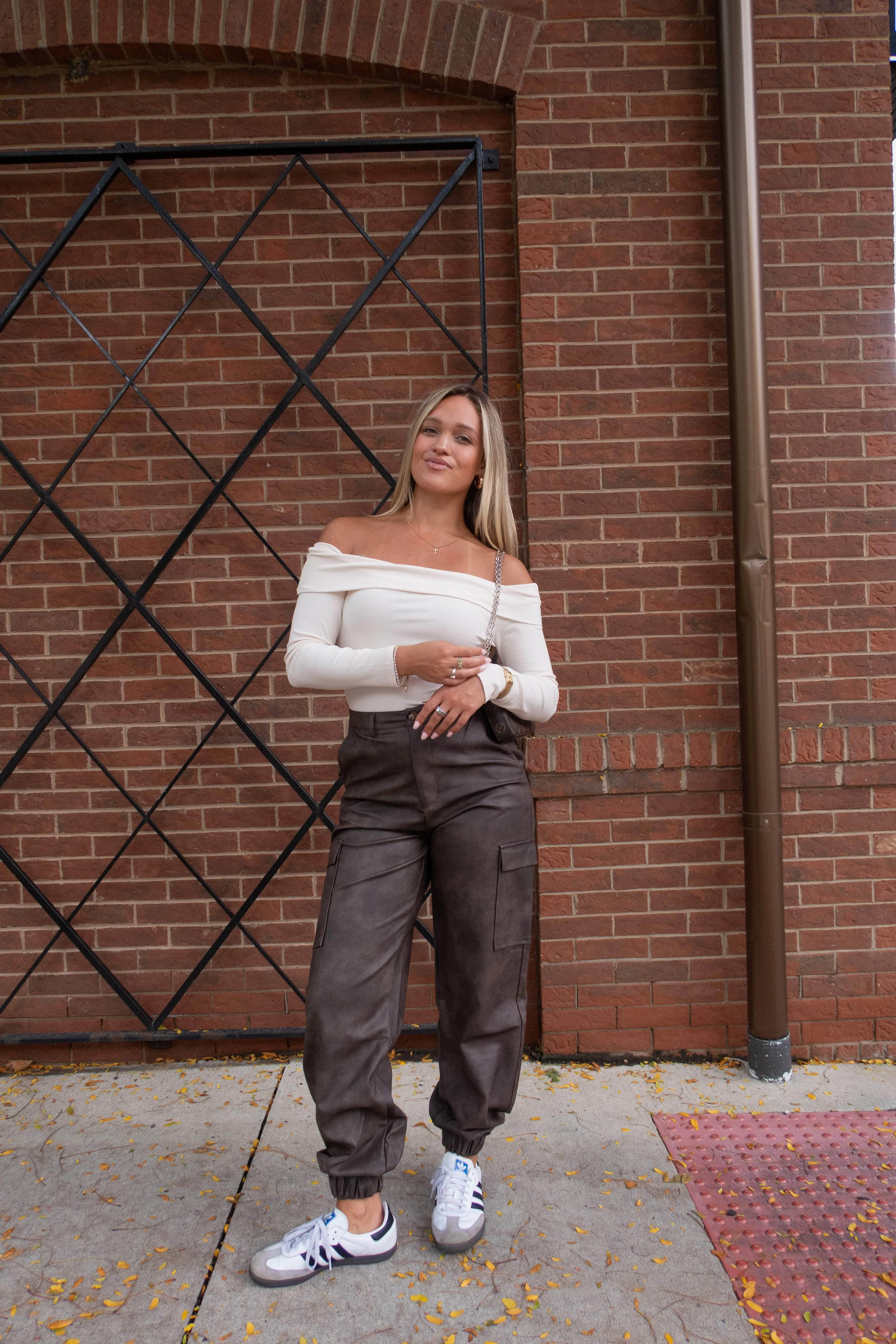 Brown Pleather Cargo Joggers sold by LANE 201 product image thumbnail 4