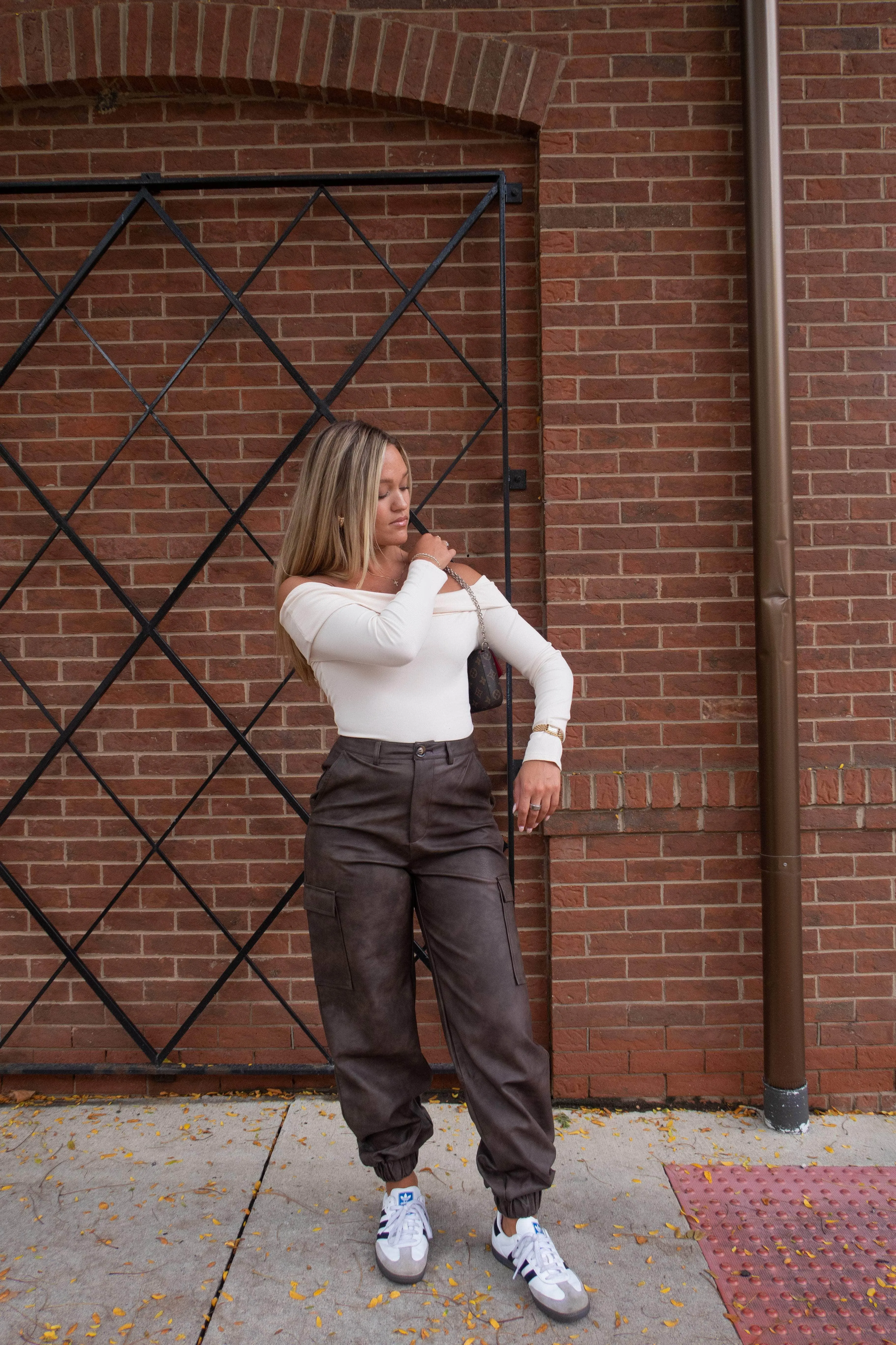 Brown Pleather Cargo Joggers sold by LANE 201 product image thumbnail 3