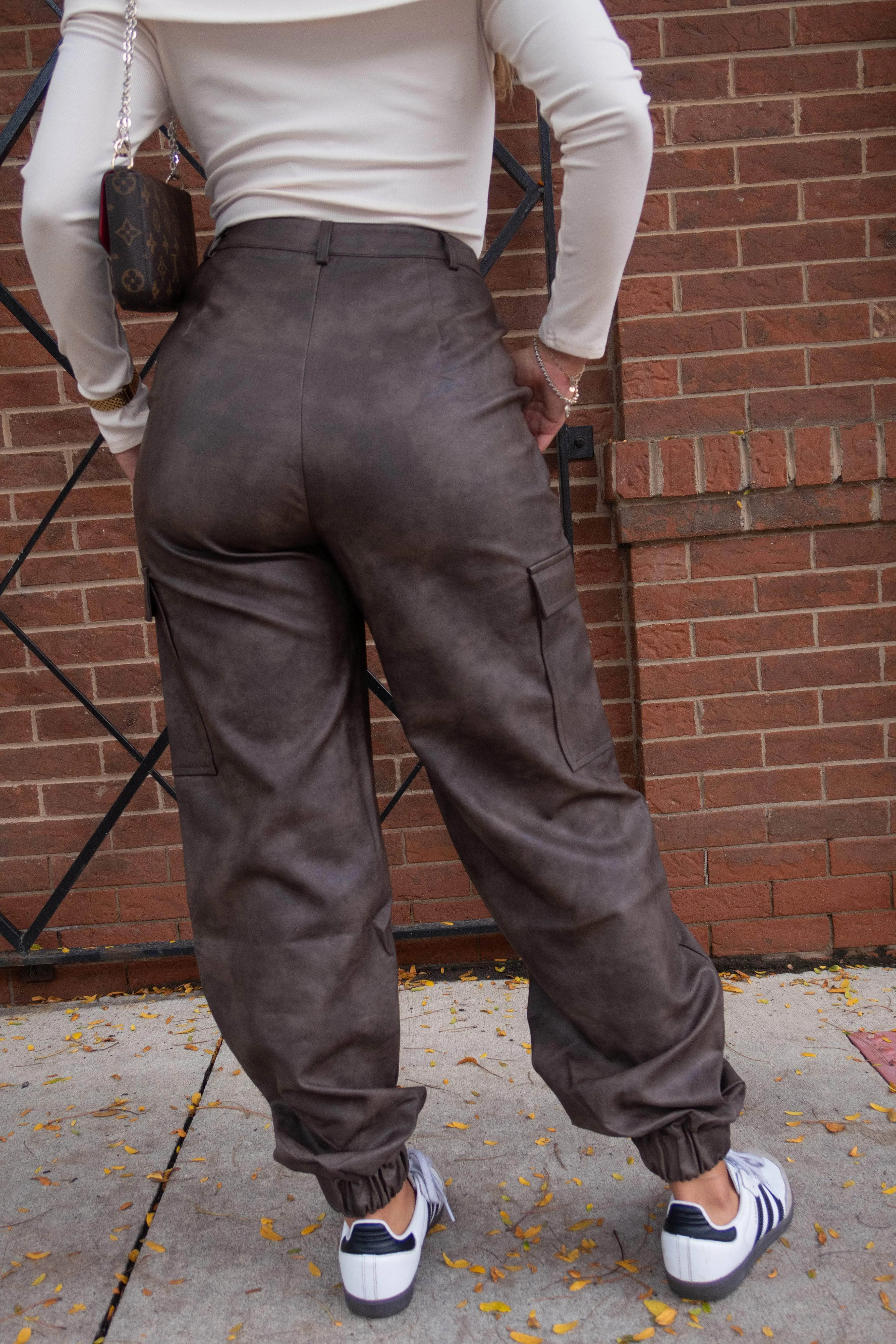 Brown Pleather Cargo Joggers sold by LANE 201 product image thumbnail 2