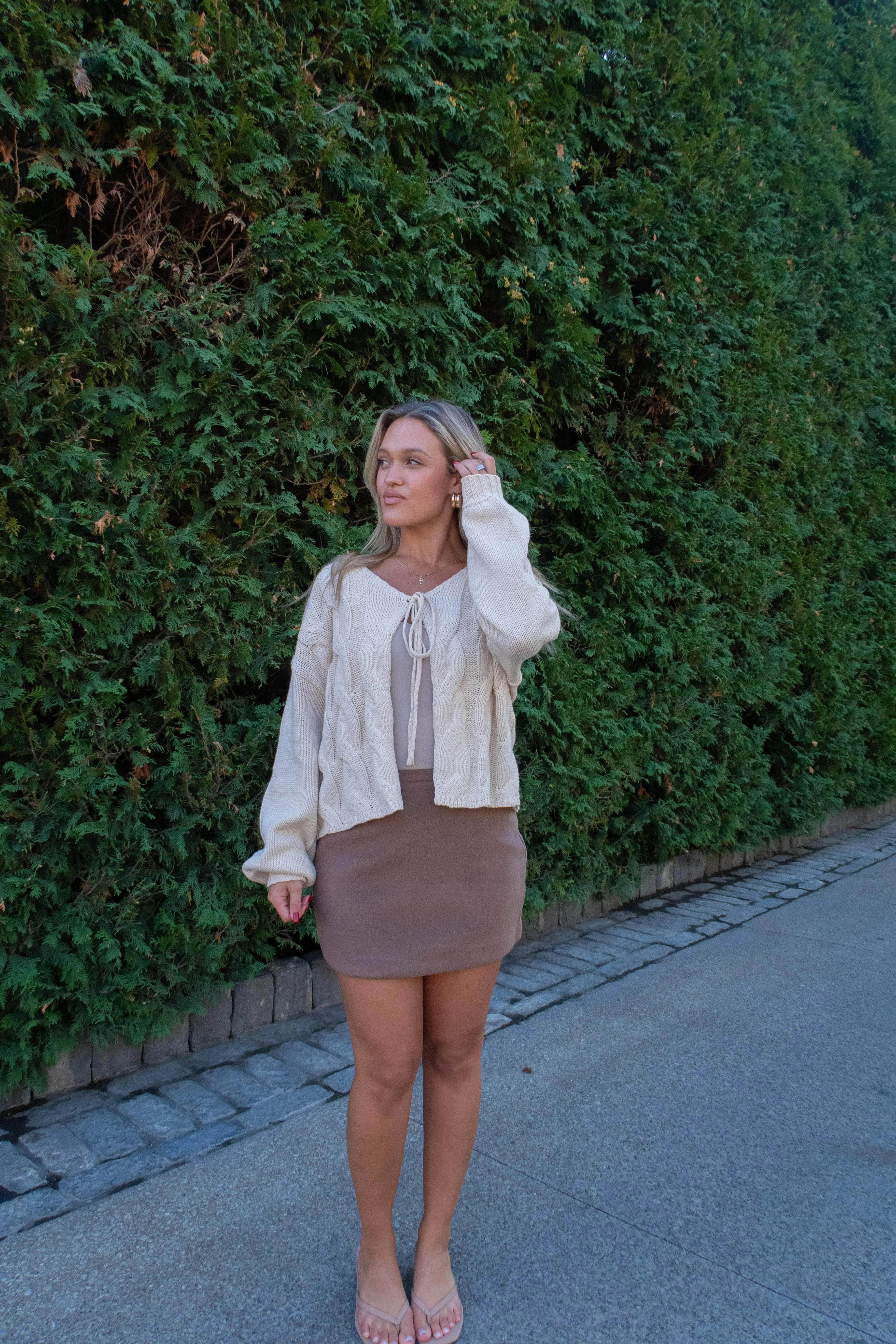 Mocha Fitted Mini Skirt sold by LANE 201 product image thumbnail 3
