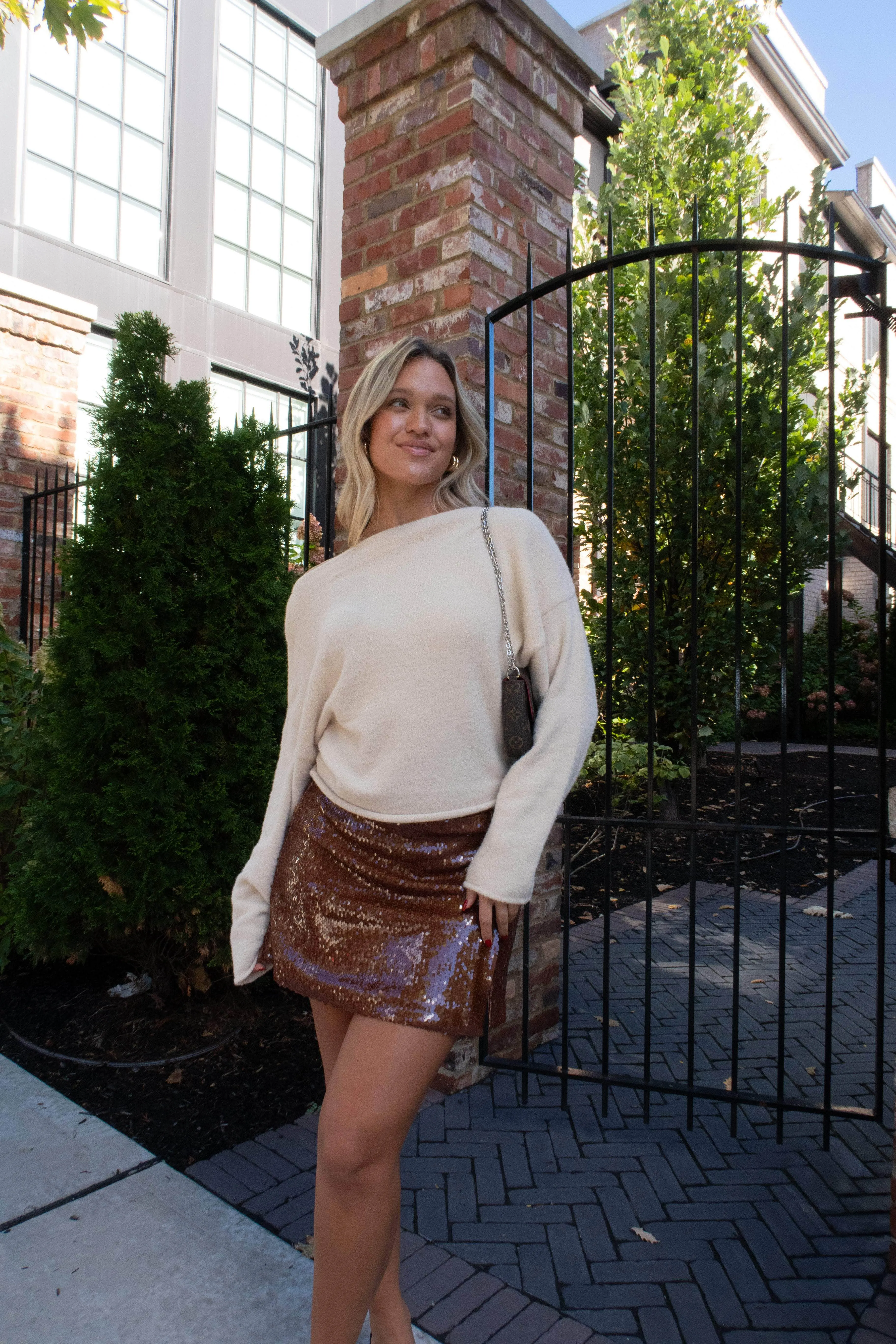 Brown Sequin Mini Skirt sold by LANE 201 product image thumbnail 3