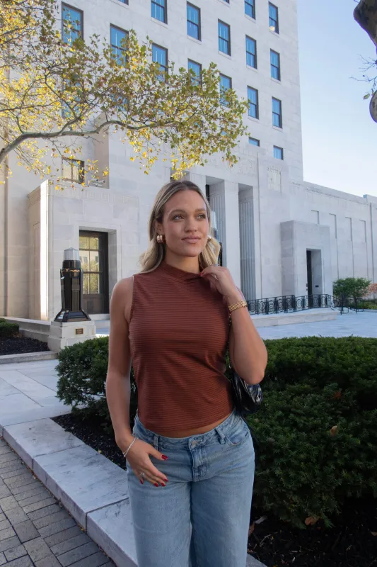 Espresso Errands Mock Neck Tank sold by LANE 201