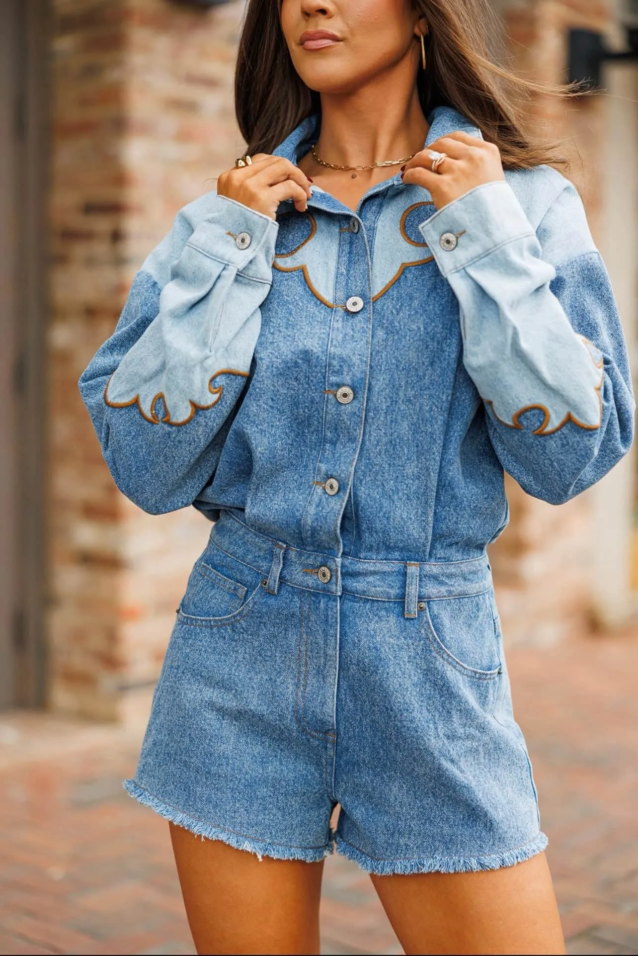 Rodeo Row Denim Romper sold by LANE 201 product image thumbnail 3