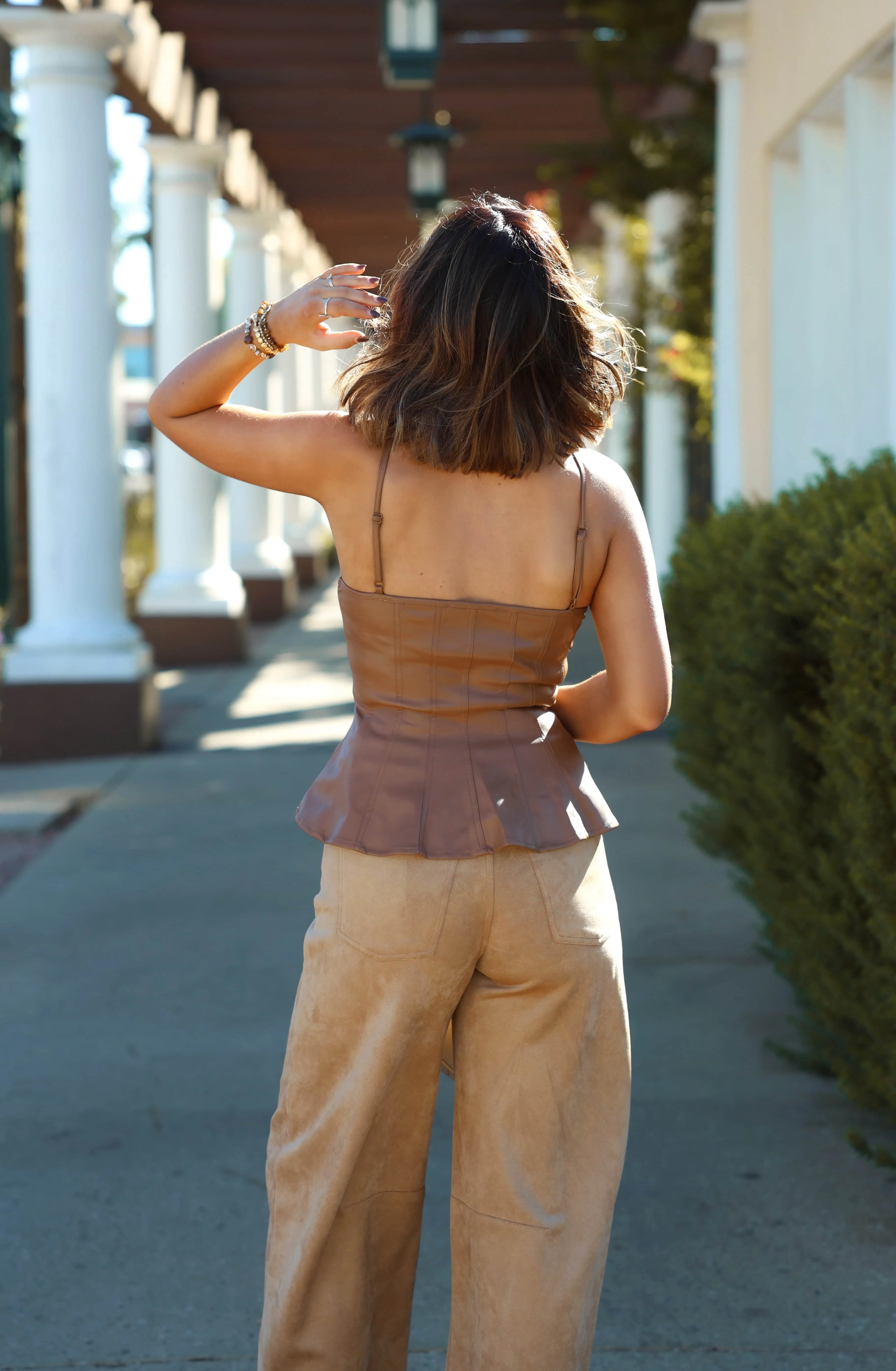 Caramel Leather Peplum Top sold by LANE 201 product image thumbnail 2