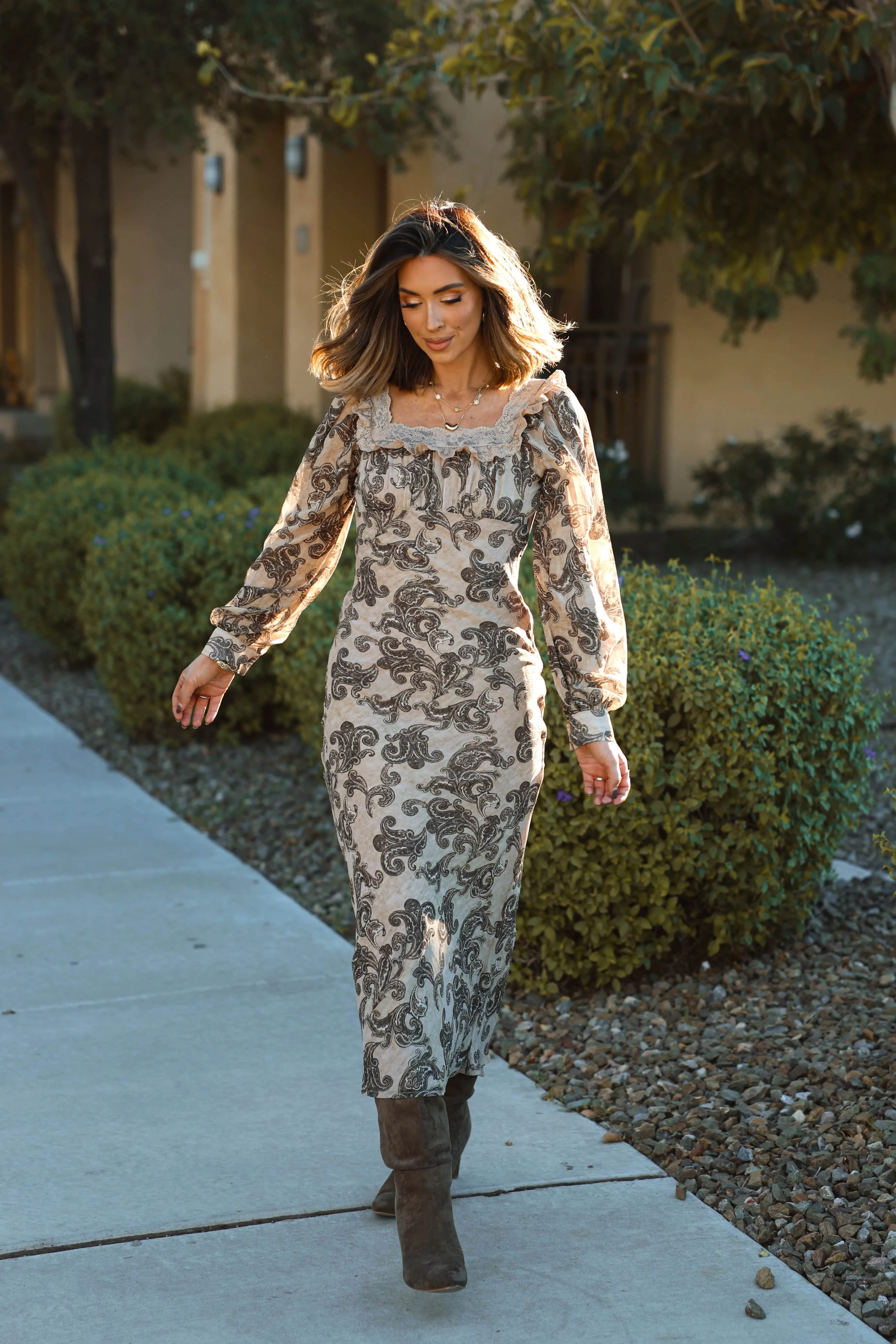 Tan Paisley Print Maxi Dress sold by LANE 201 product image thumbnail 4