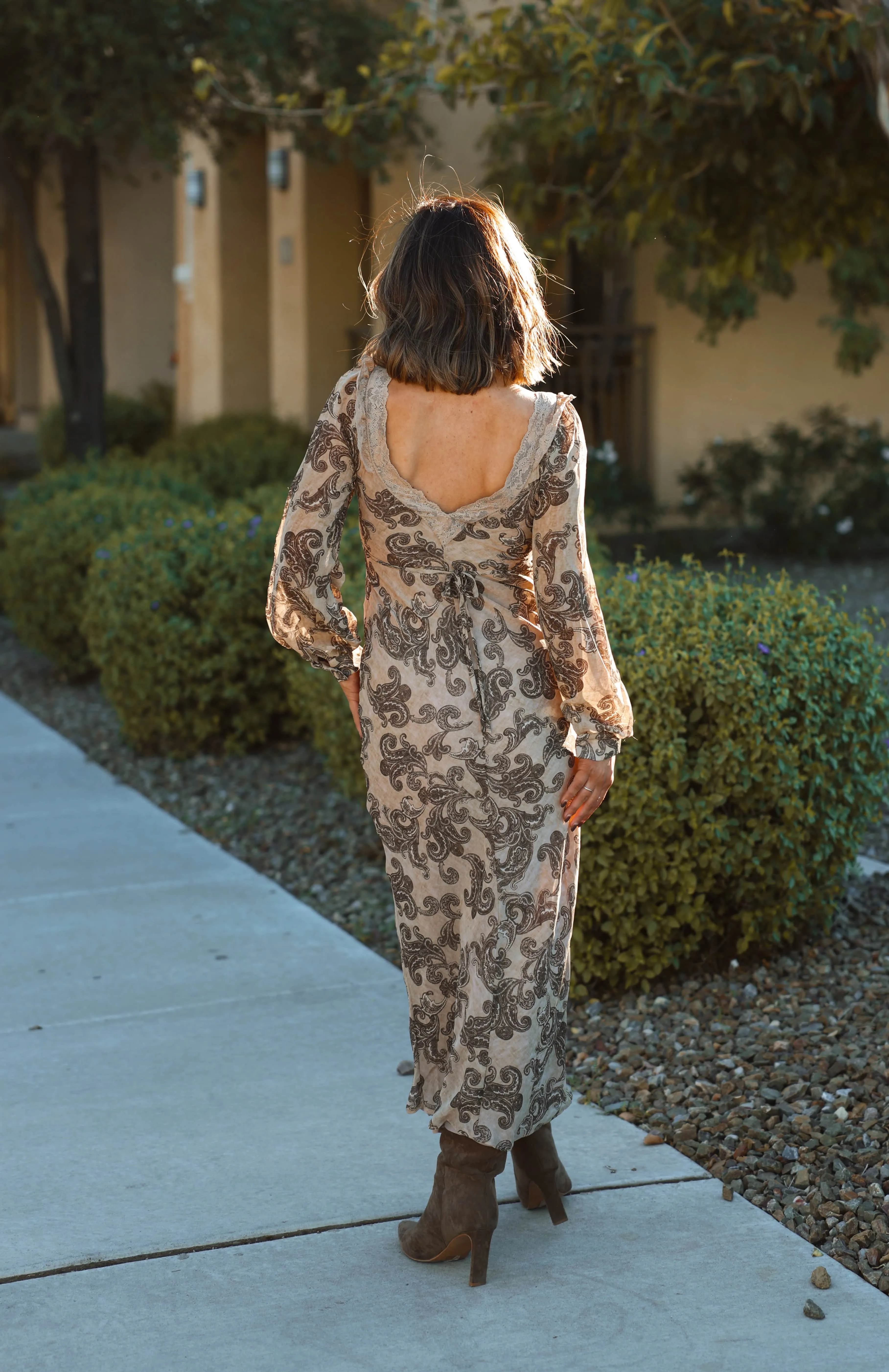 Tan Paisley Print Maxi Dress sold by LANE 201 product image thumbnail 2