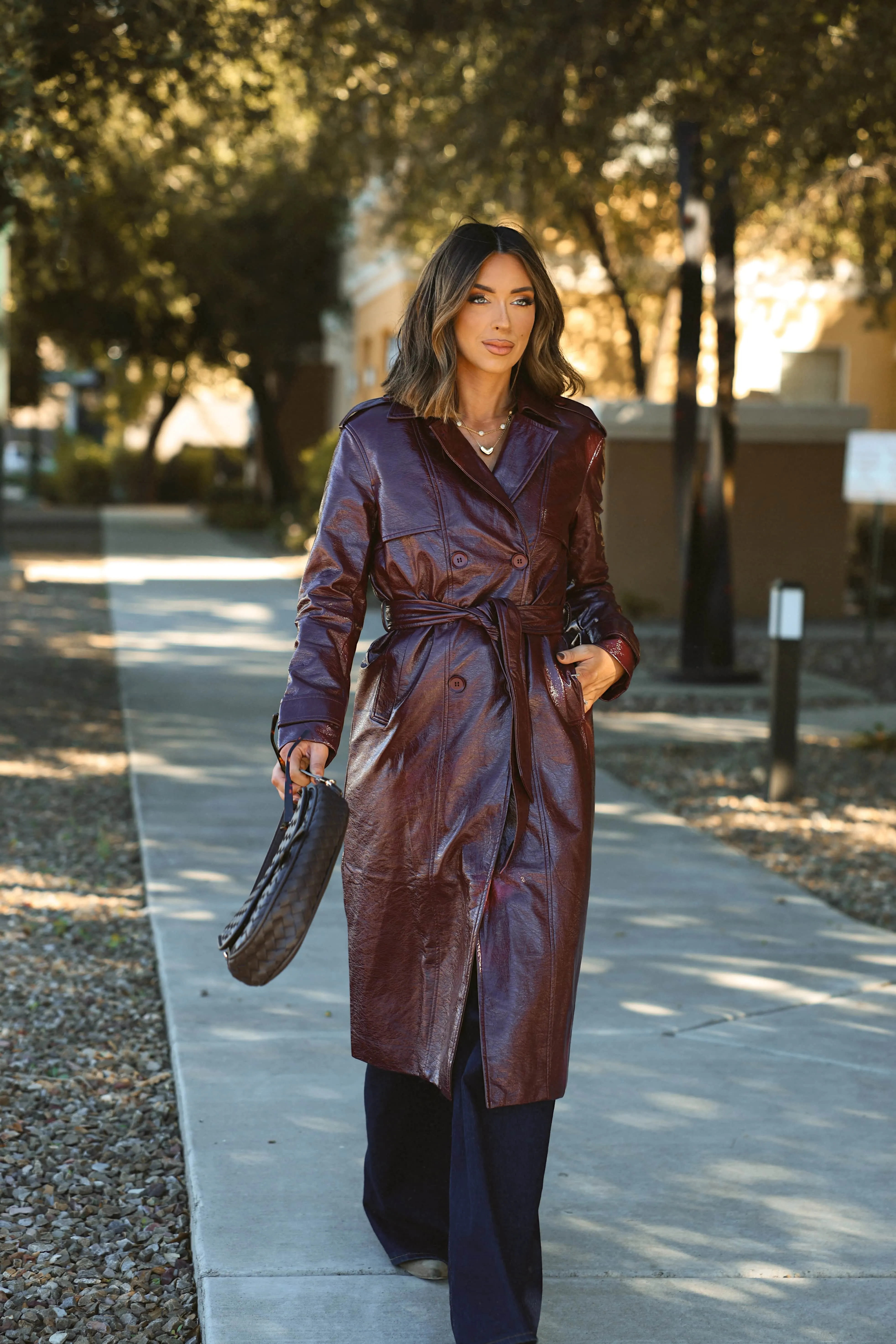 Wine Leather Trench Coat sold by LANE 201 product image thumbnail 3