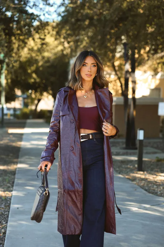 Wine Leather Trench Coat sold by LANE 201