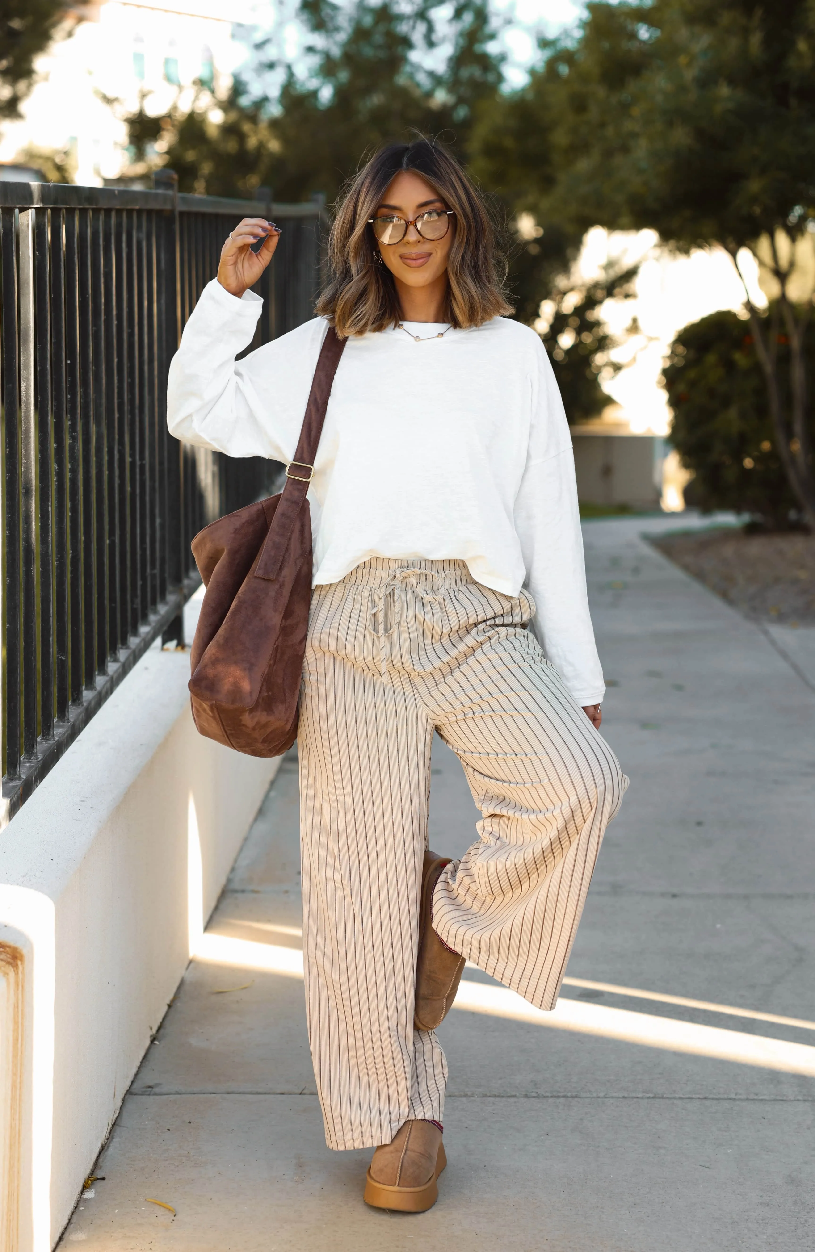 Taupe Striped Corduroy Wide Leg Pants sold by LANE 201 product image thumbnail 3