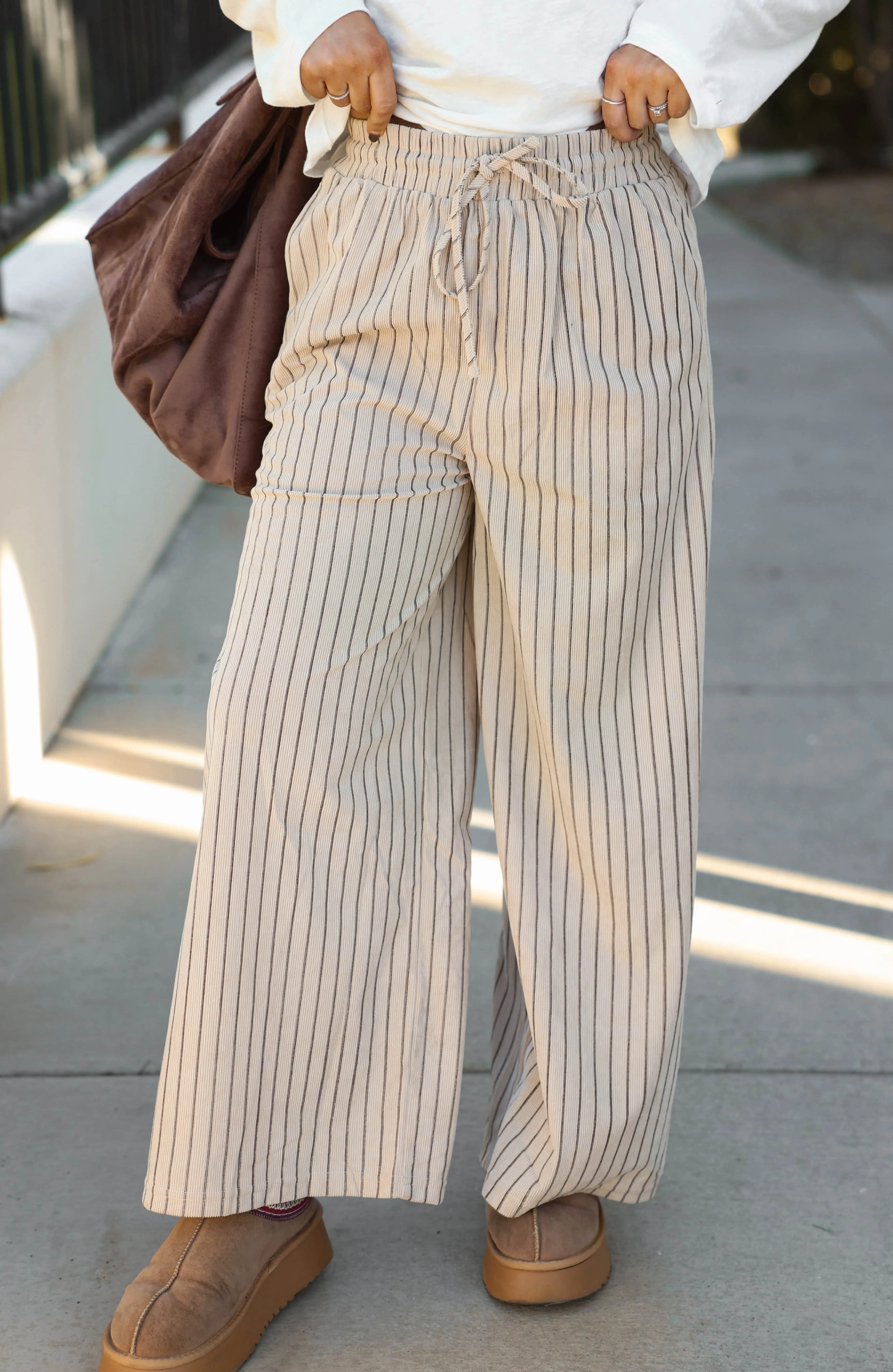 Taupe Striped Corduroy Wide Leg Pants sold by LANE 201