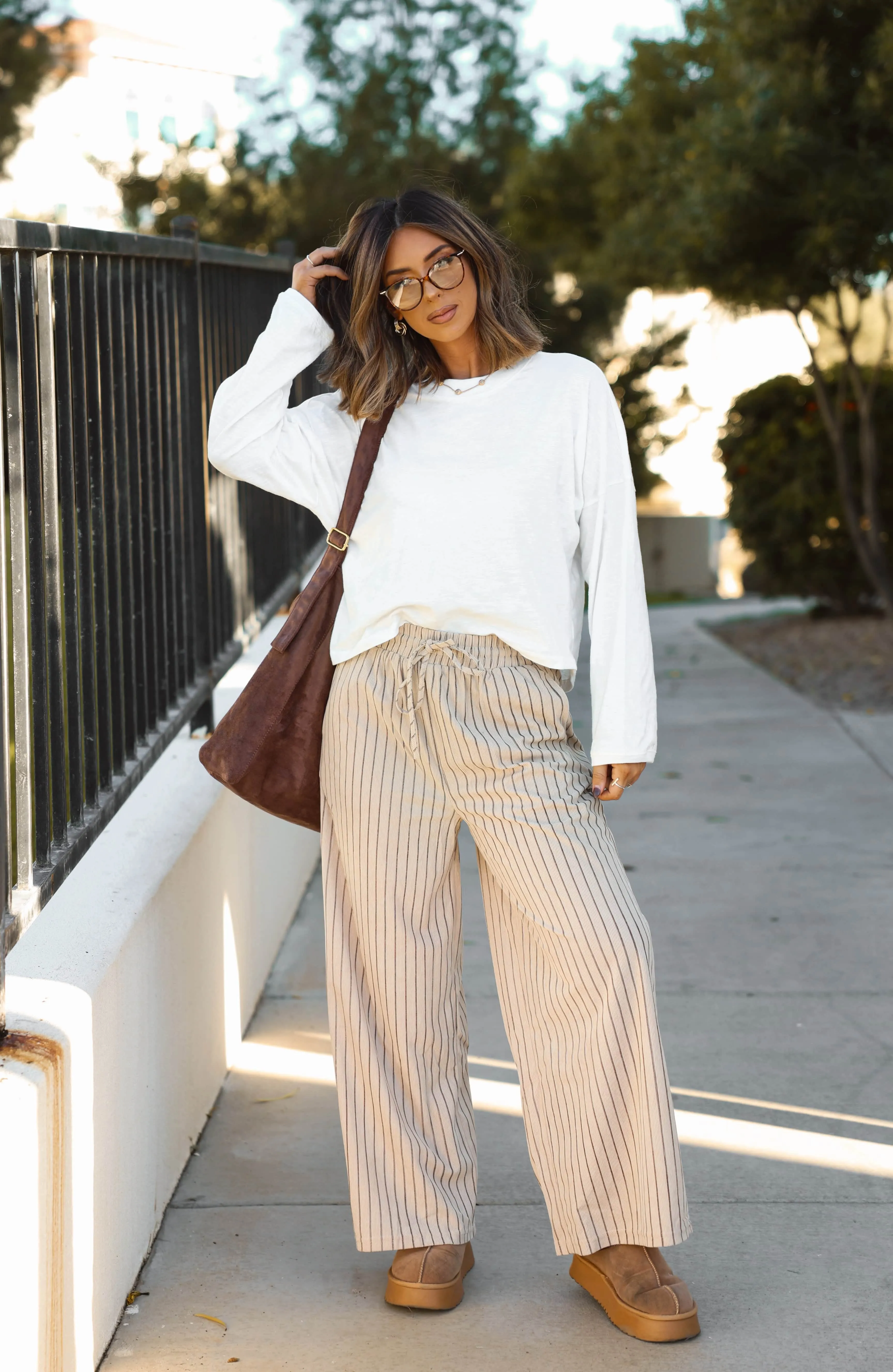 Taupe Striped Corduroy Wide Leg Pants sold by LANE 201 product image thumbnail 5