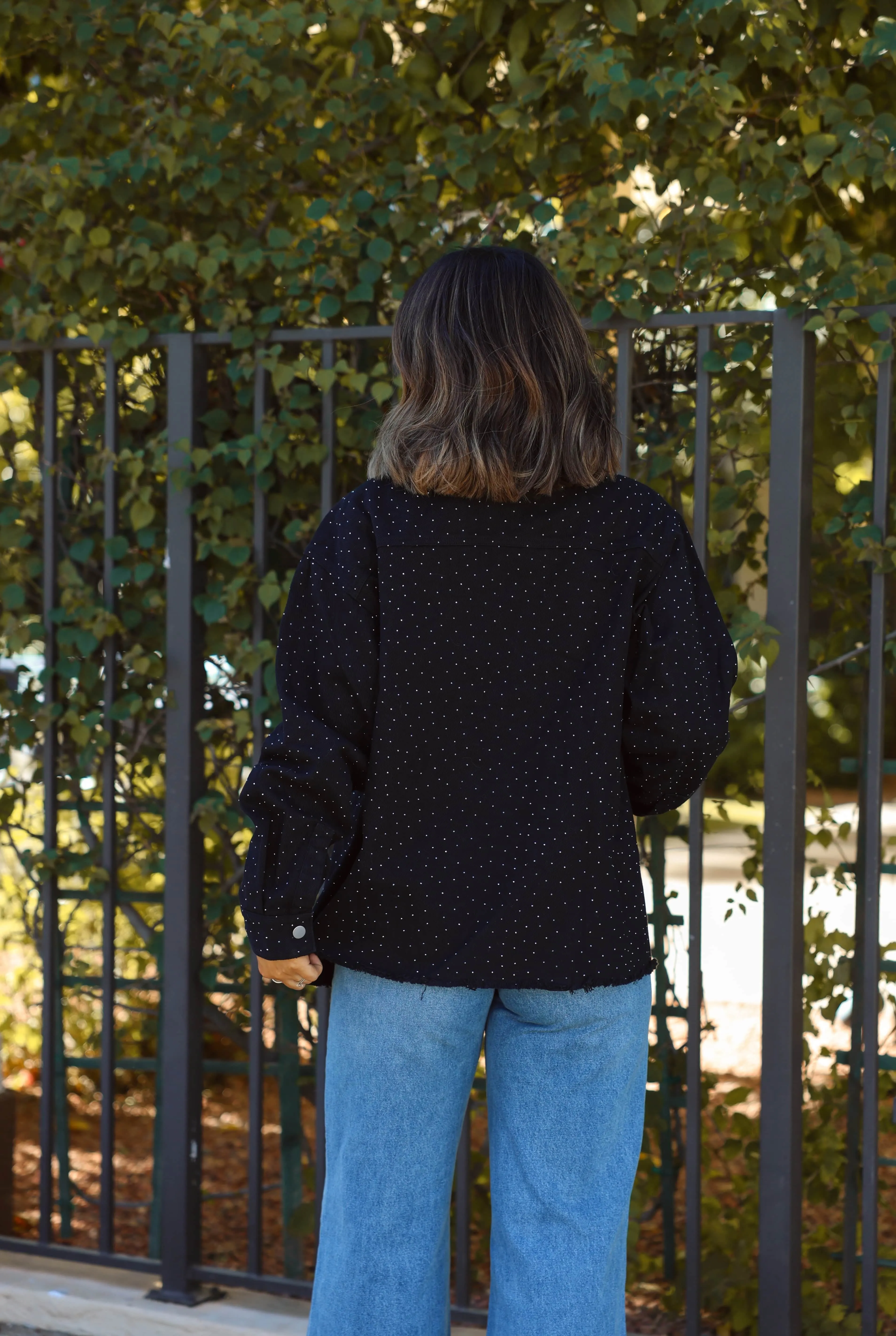 Black Oversized Rhinestone Denim Jacket sold by LANE 201 product image thumbnail 2
