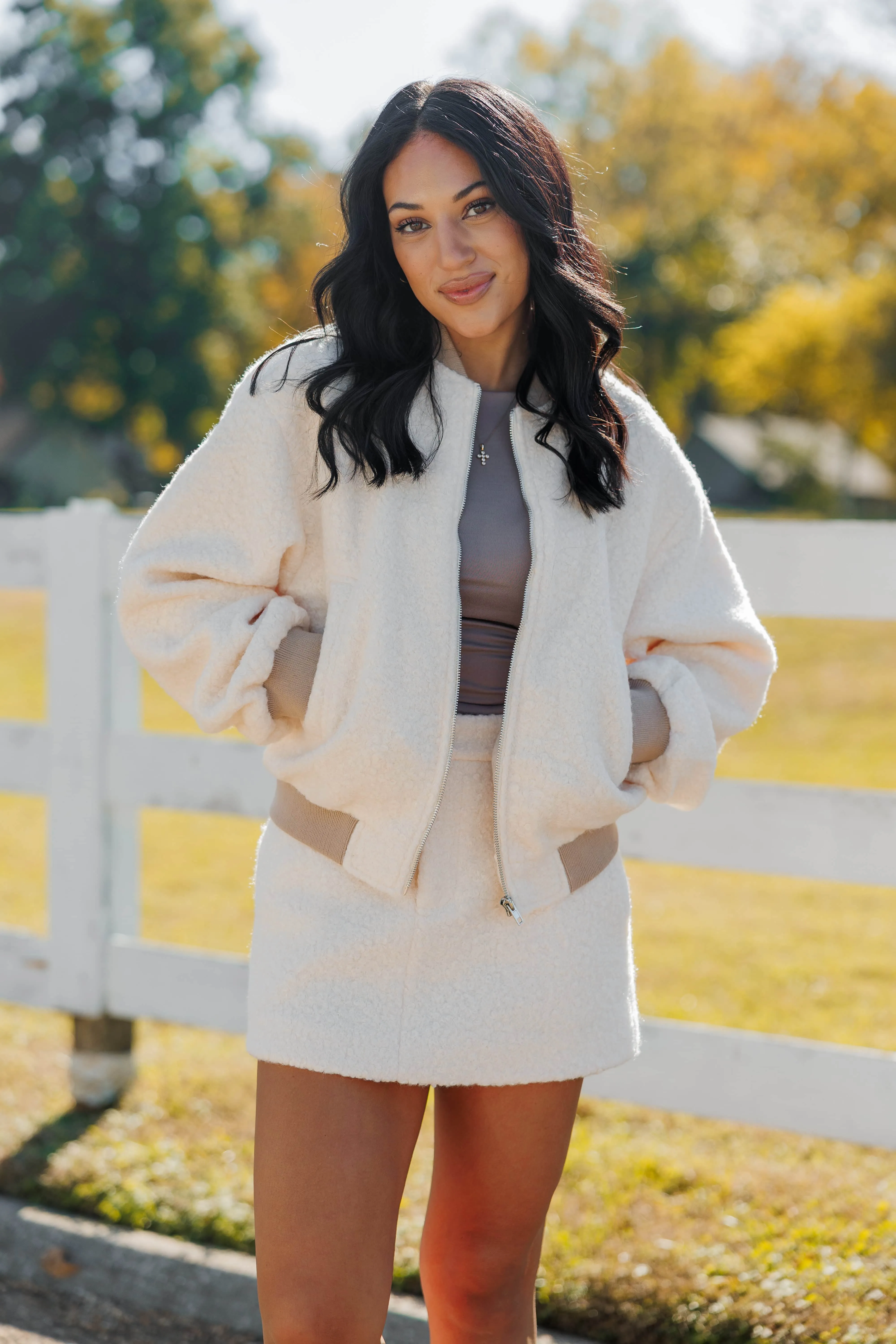 Ivory Fleece Jacket sold by LANE 201