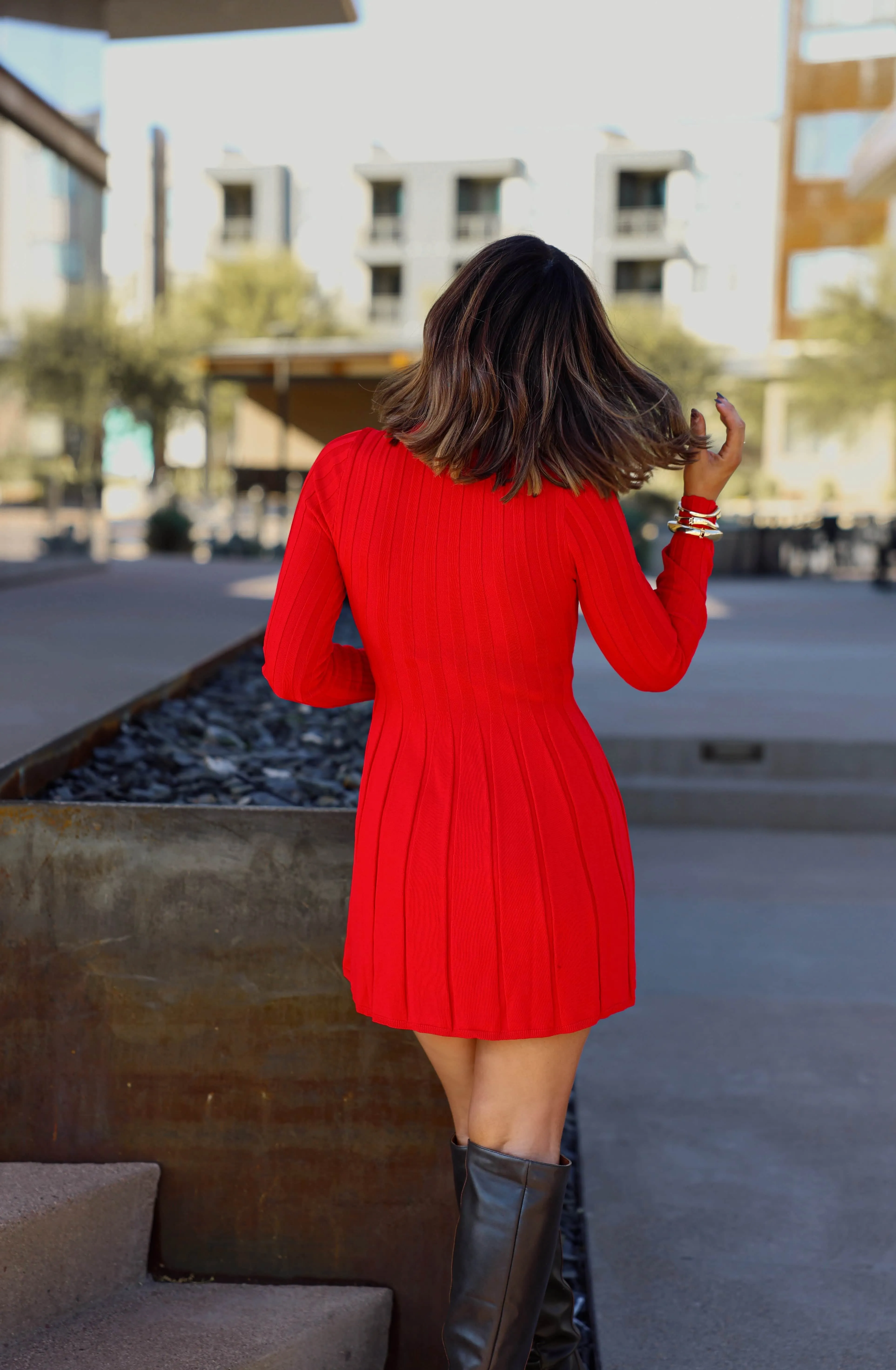 Red Pleat Turtleneck Sweater Dress sold by LANE 201 product image thumbnail 3
