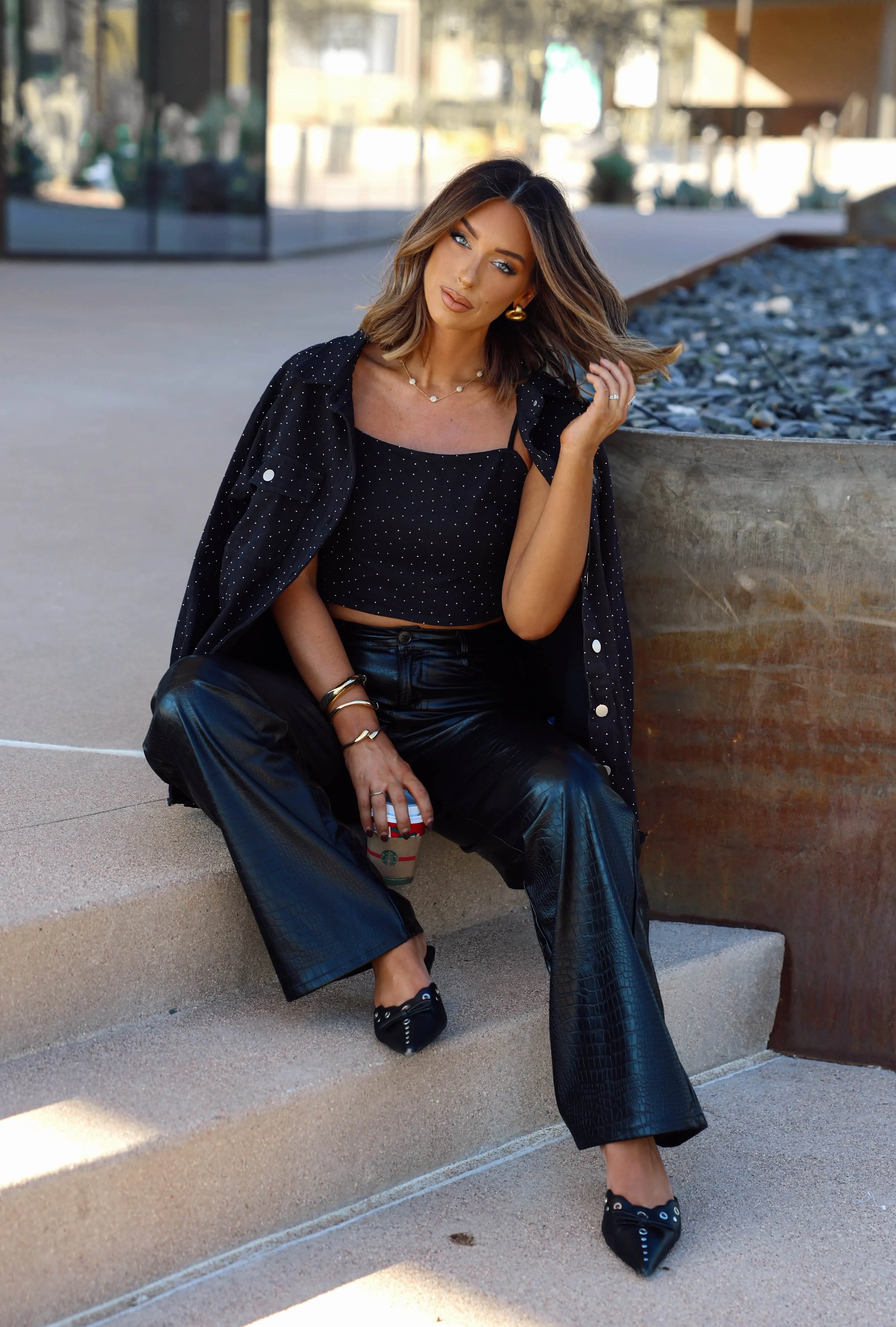 Black Rhinestone Crop Tank sold by LANE 201 product image thumbnail 5