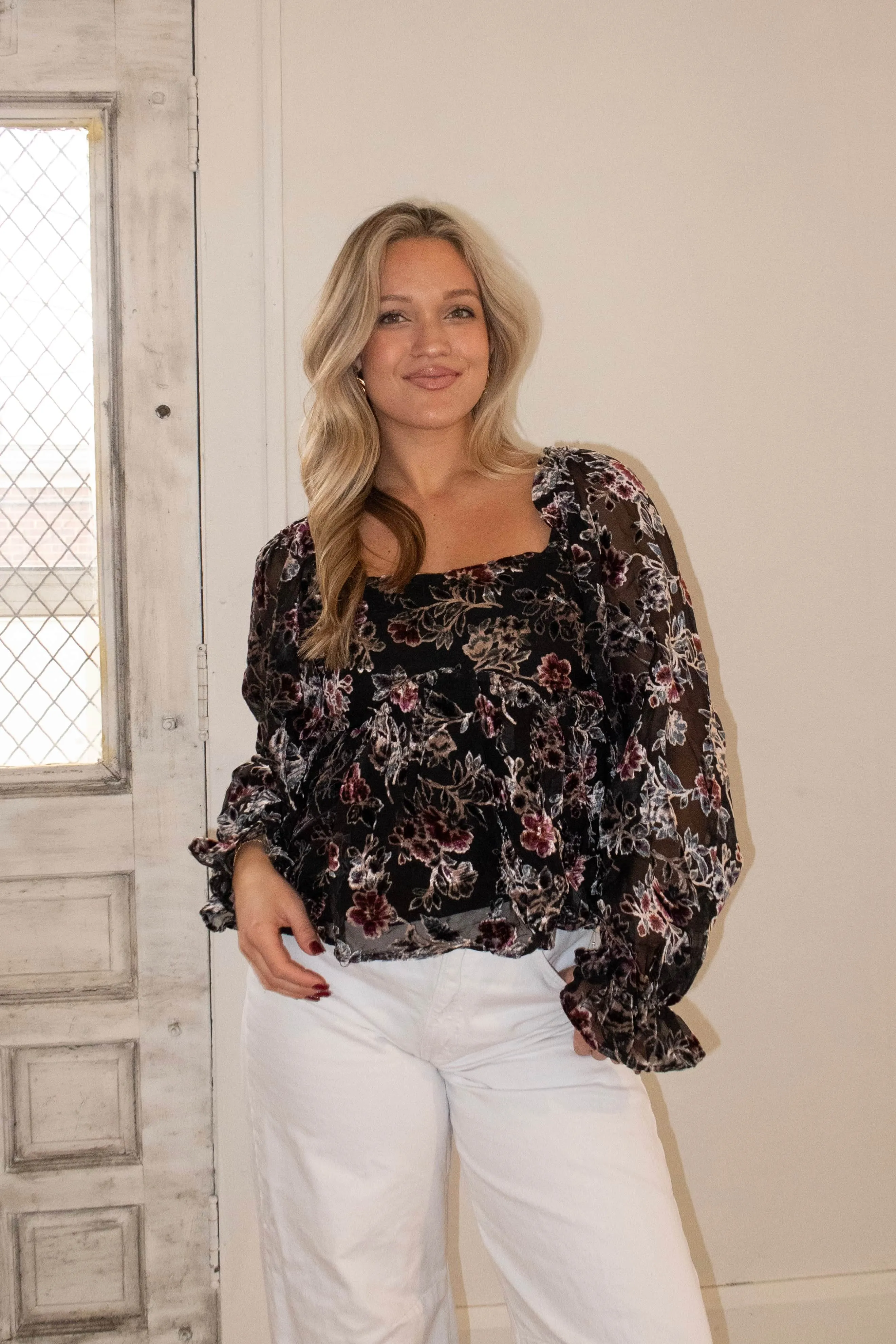 Floral Feelings Velvet Top sold by LANE 201