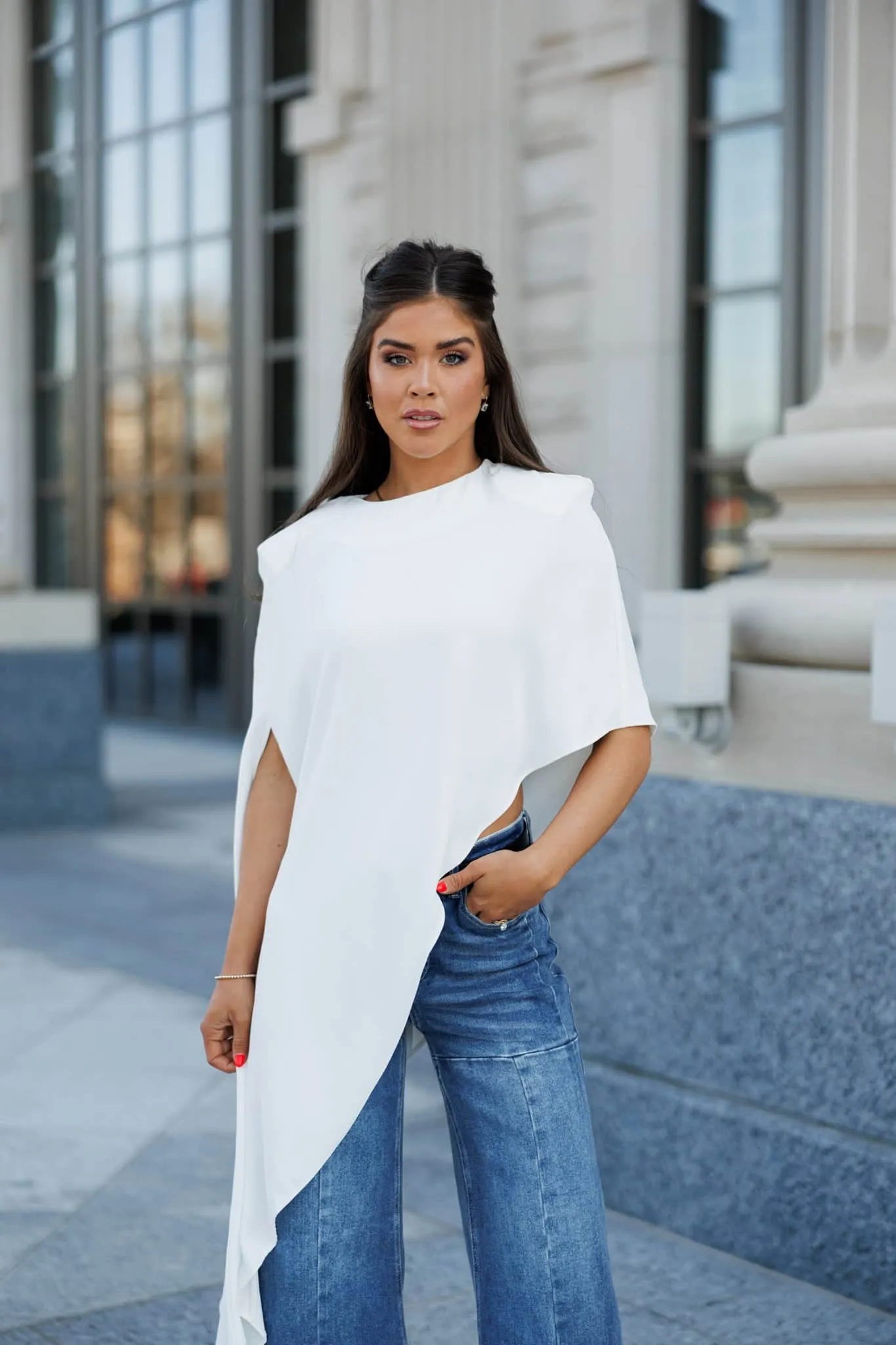 Asymmetrical Cape Top sold by LANE 201 product image thumbnail 5