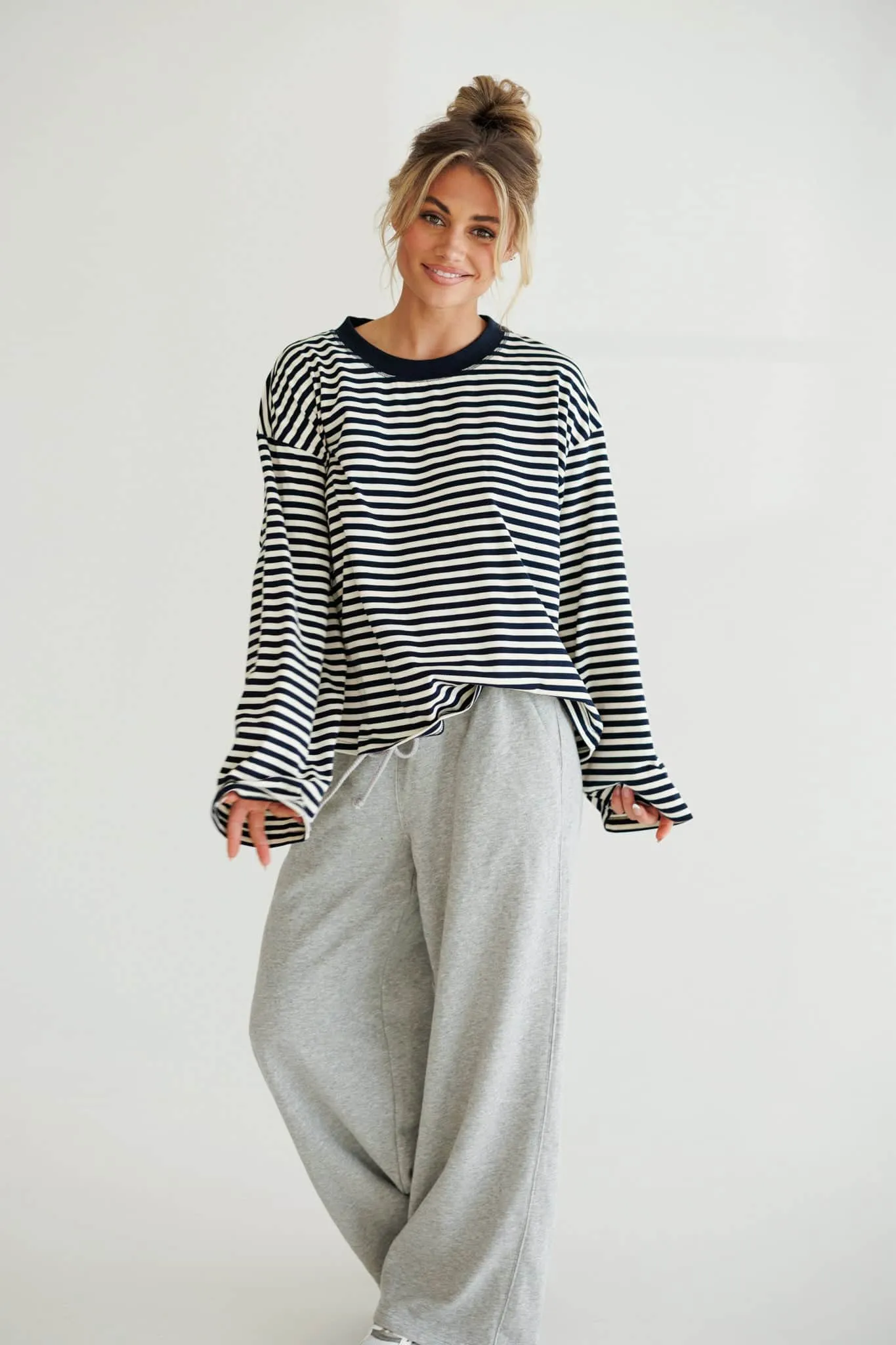 Oversized Striped Basic Tee sold by LANE 201