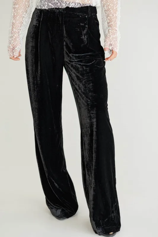 Black Straight Leg Velvet Pants sold by LANE 201