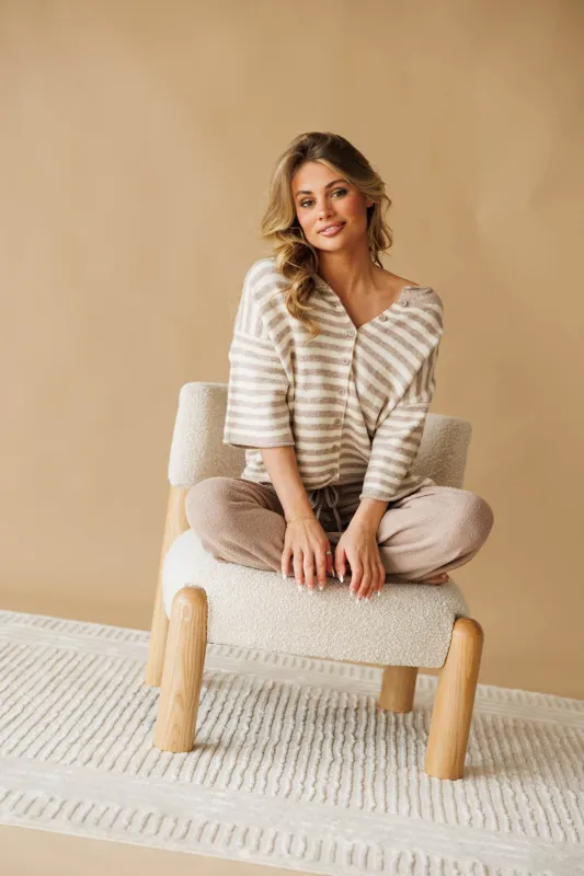 Striped Quarter Sleeve Cardigan sold by LANE 201
