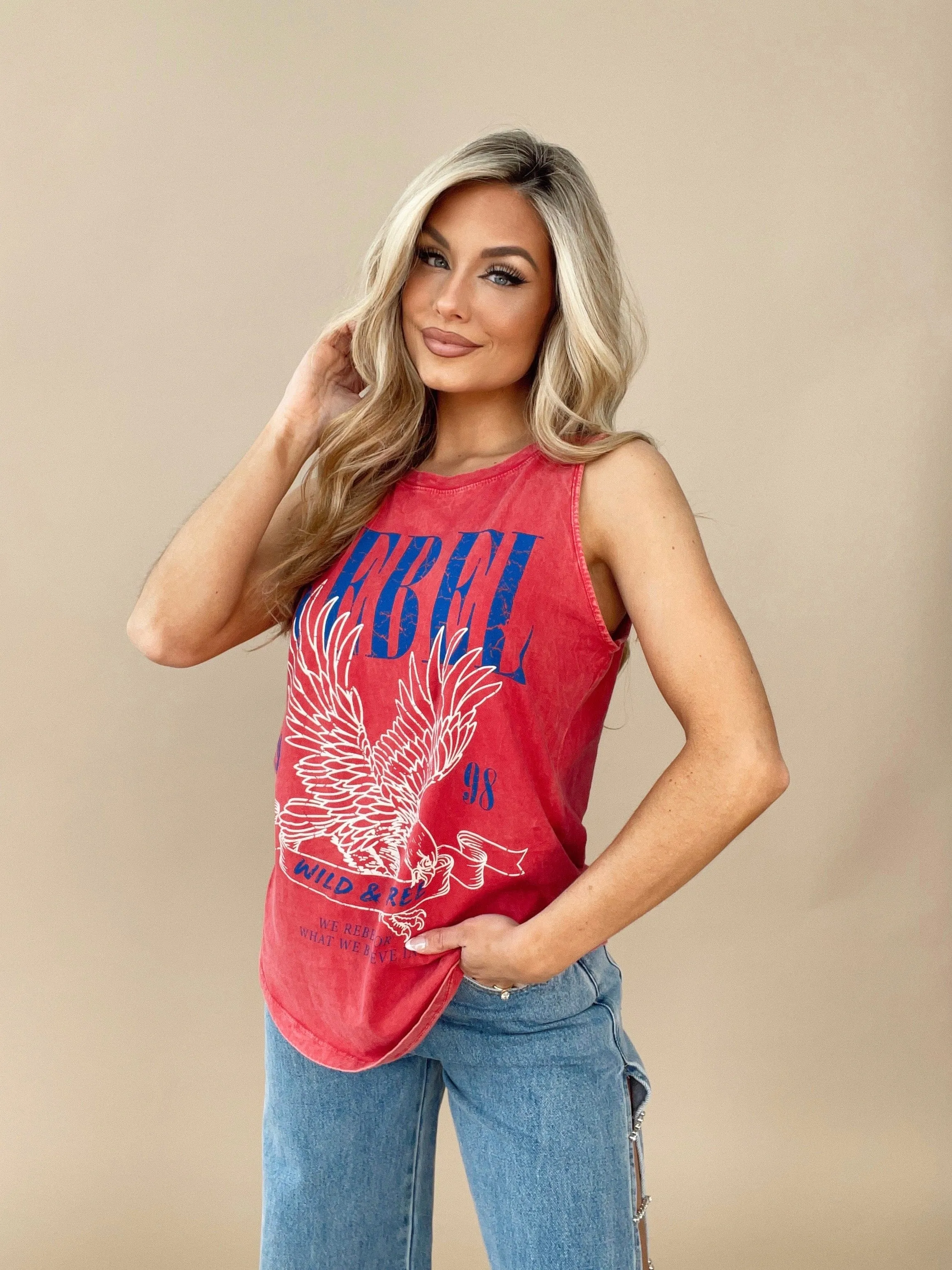 Rebel Wild And Free Graphic Tank sold by LANE 201 product image thumbnail 4