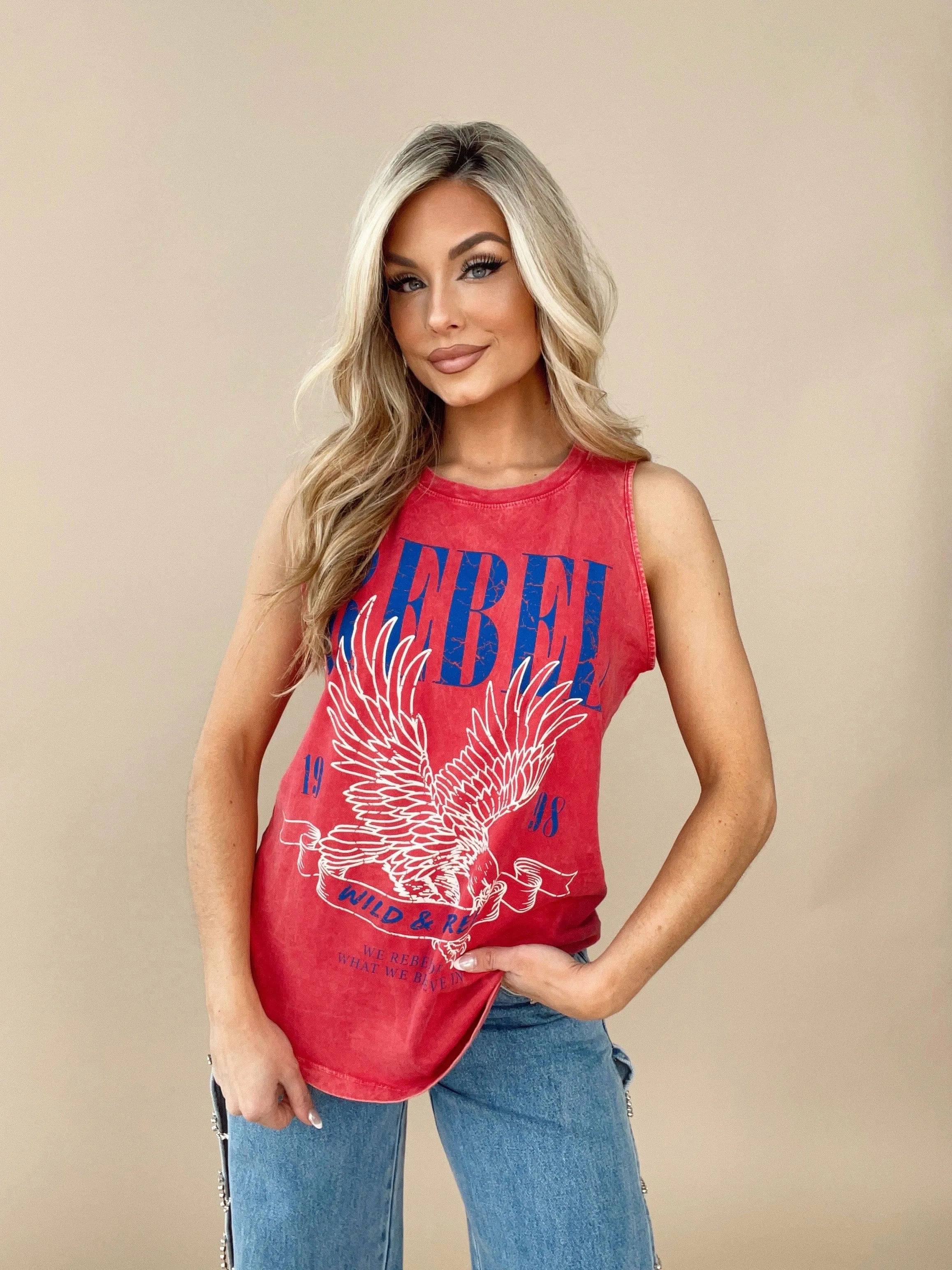 Rebel Wild And Free Graphic Tank sold by LANE 201