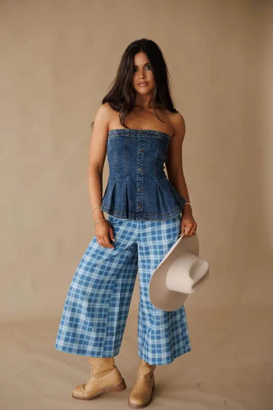 Denim Pleated Peplum Top made by Klesis