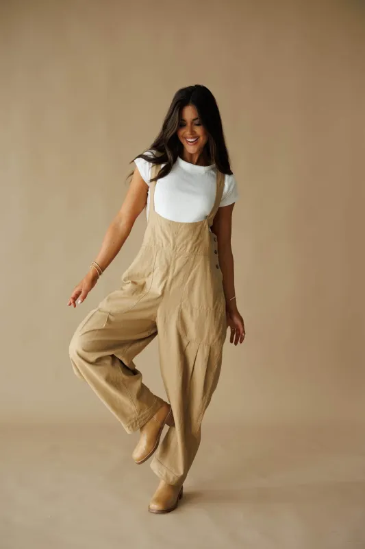 Tan Pleated Barrel Overalls made by Klesis