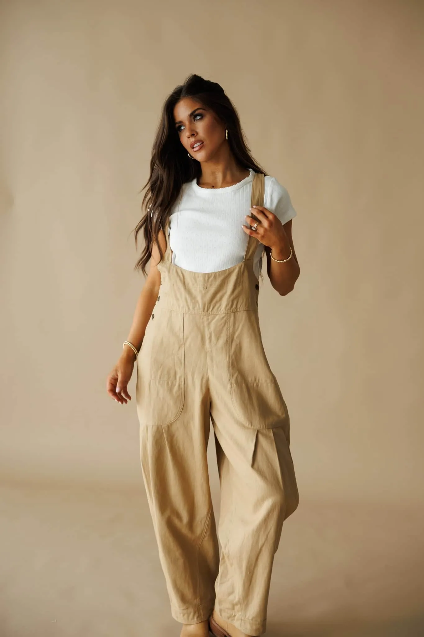 Tan Pleated Barrel Overalls sold by LANE 201 product image thumbnail 4