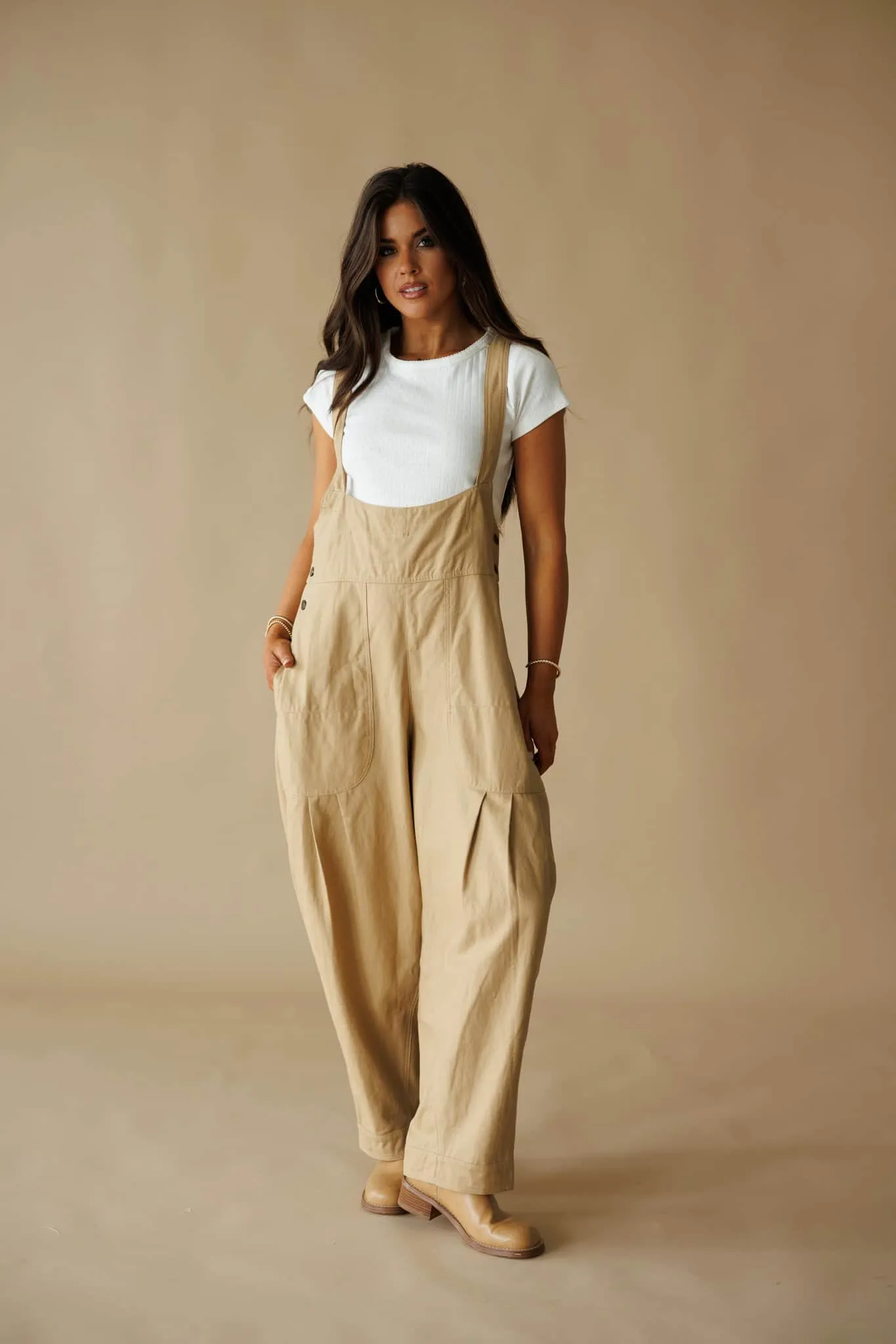 Tan Pleated Barrel Overalls sold by LANE 201 product image thumbnail 5