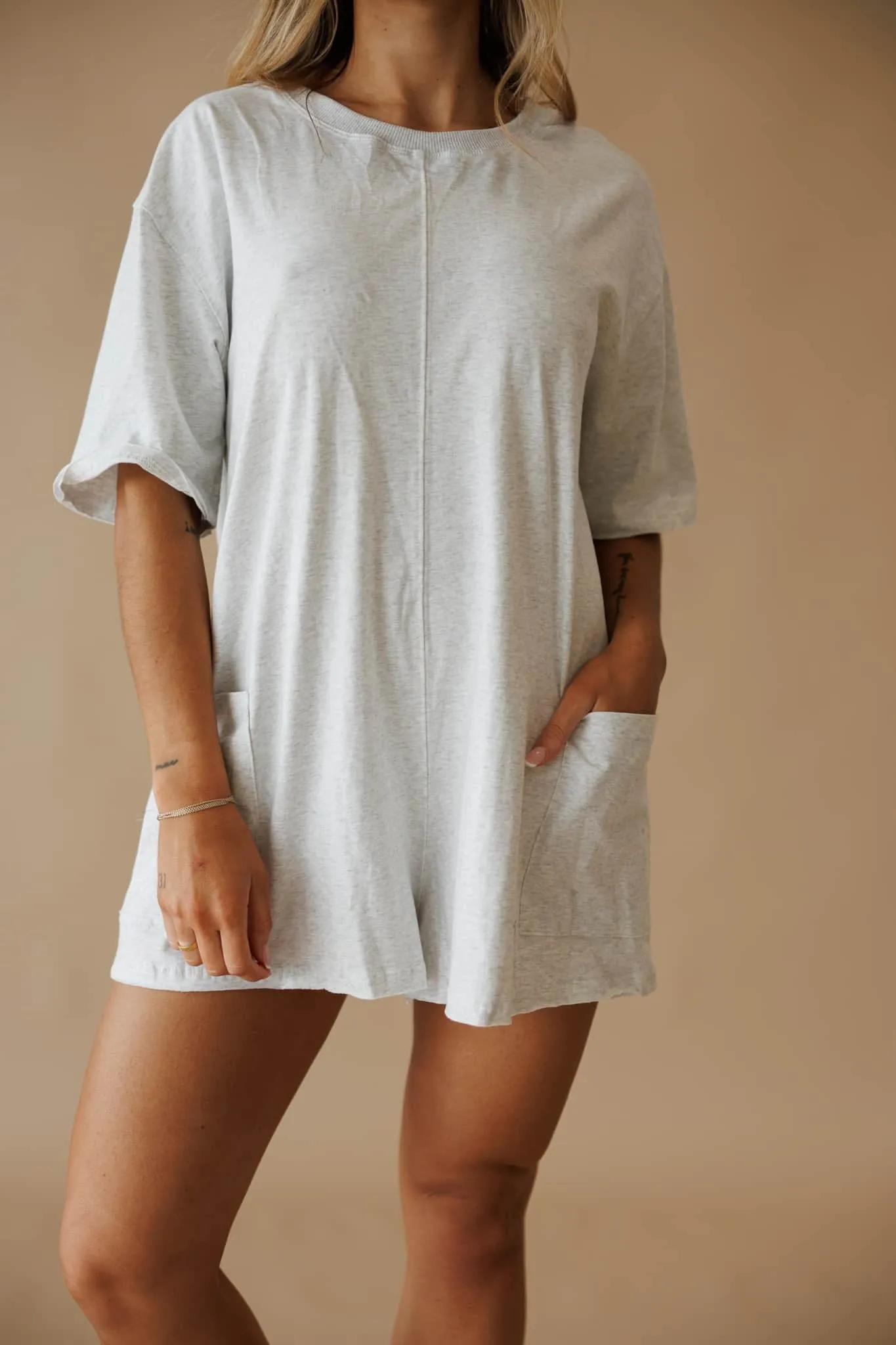 Grey Tee Knit Romper sold by LANE 201 product image thumbnail 4