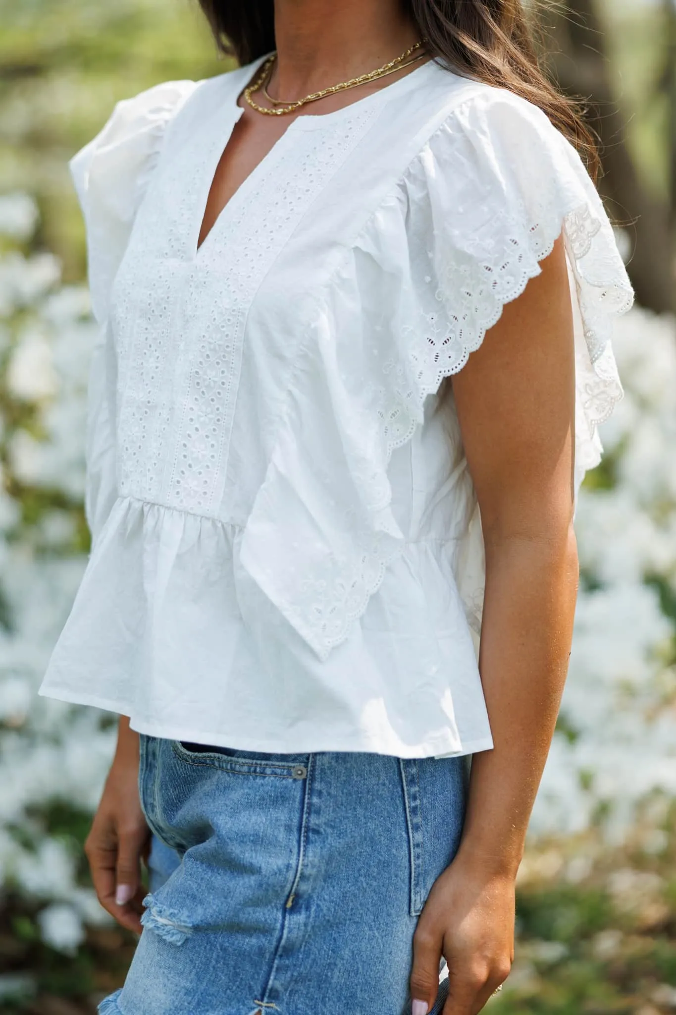 Eyelet Ruffled Poplin Blouse sold by LANE 201 product image thumbnail 4
