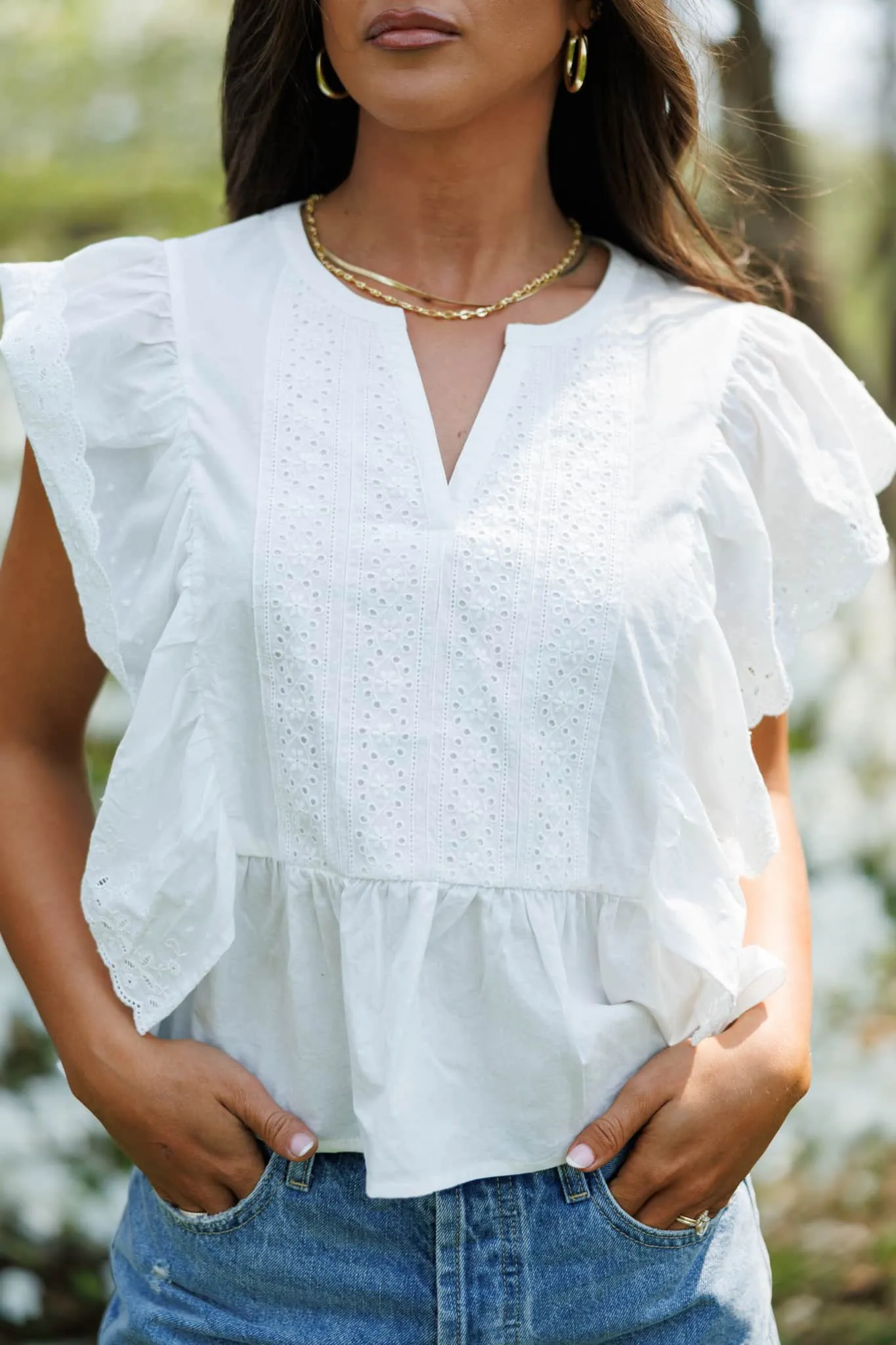 Eyelet Ruffled Poplin Blouse sold by LANE 201 product image thumbnail 2