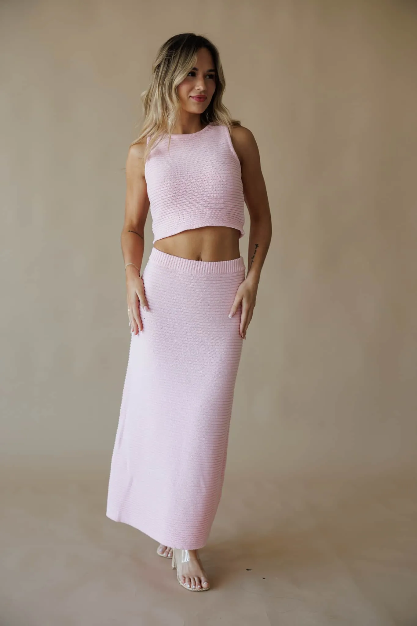 Pink Ribbed Sweater Midi Skirt sold by LANE 201 product image thumbnail 4