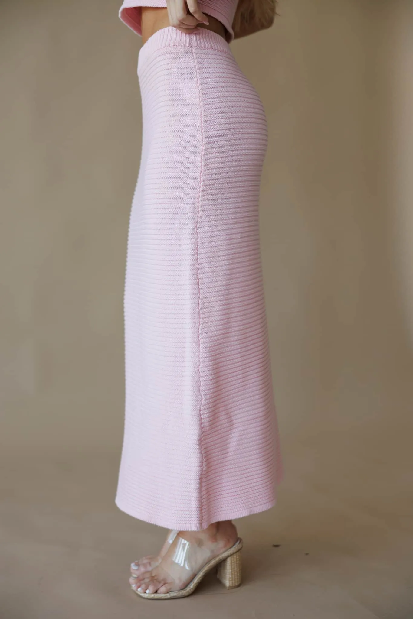 Pink Ribbed Sweater Midi Skirt sold by LANE 201 product image thumbnail 3