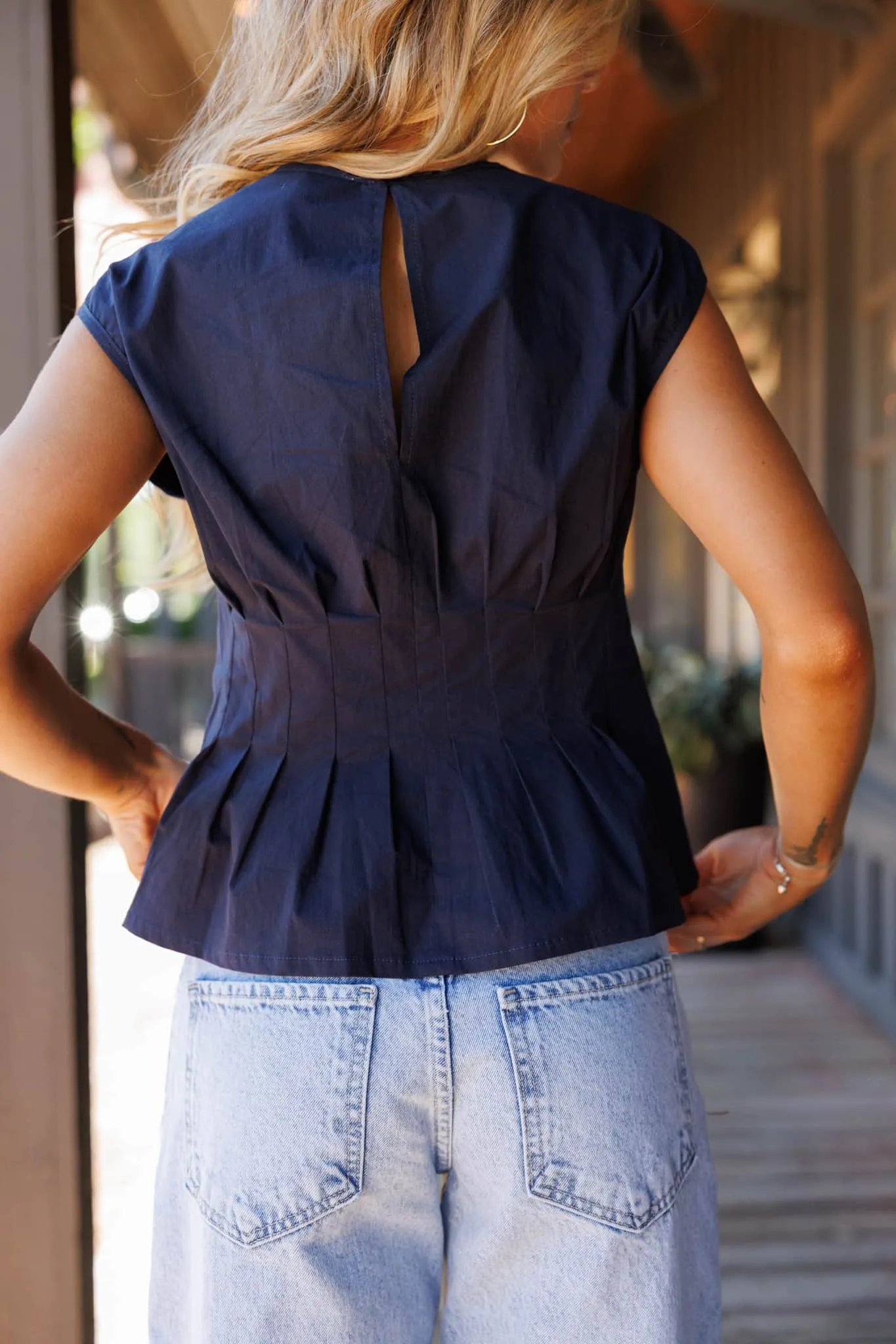 Navy Pleated Top sold by LANE 201 product image thumbnail 5