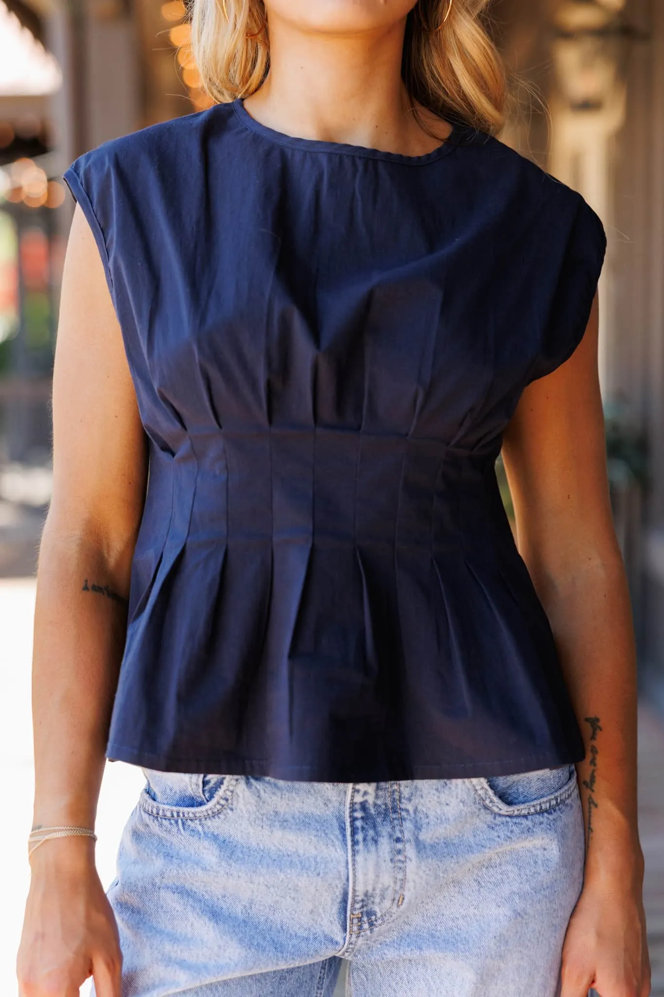 Navy Pleated Top sold by LANE 201 product image thumbnail 4