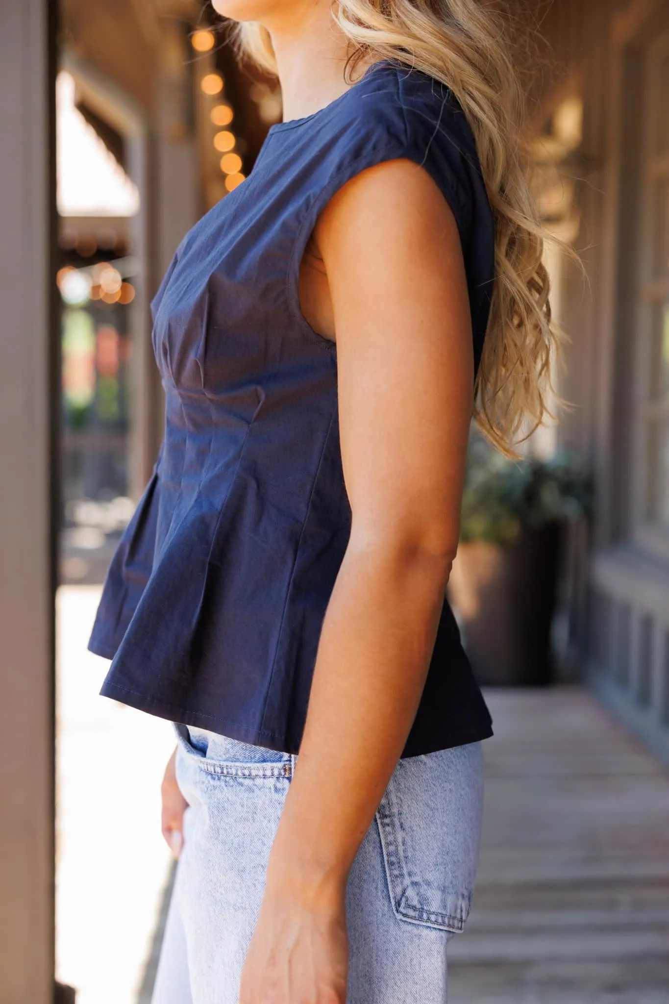 Navy Pleated Top sold by LANE 201 product image thumbnail 3