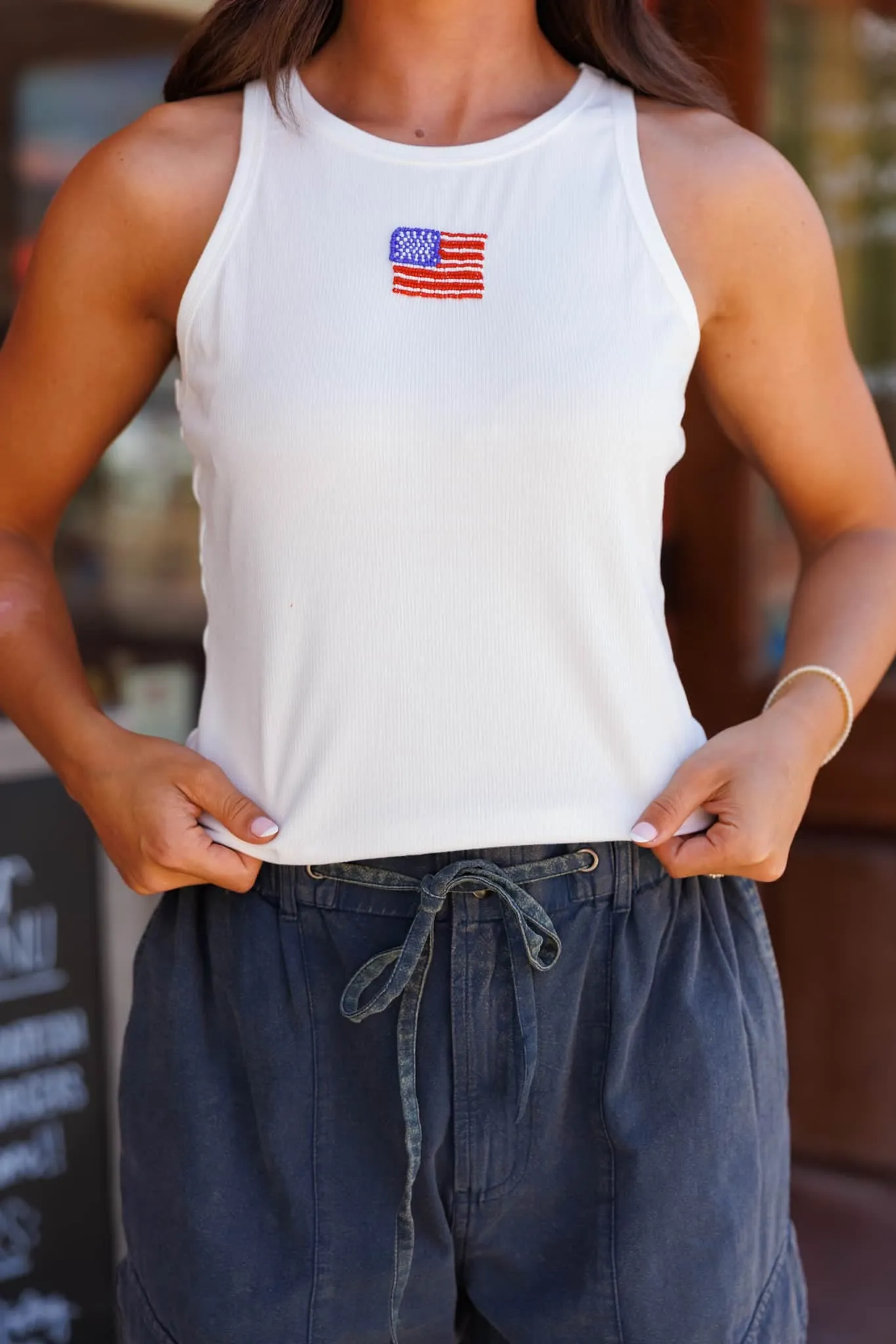 Beaded American Flag Tank sold by LANE 201 product image thumbnail 2