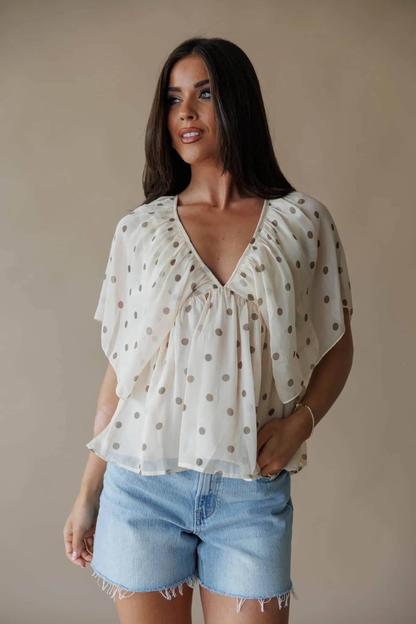 Polka Dot Ruffle Blouse sold by LANE 201