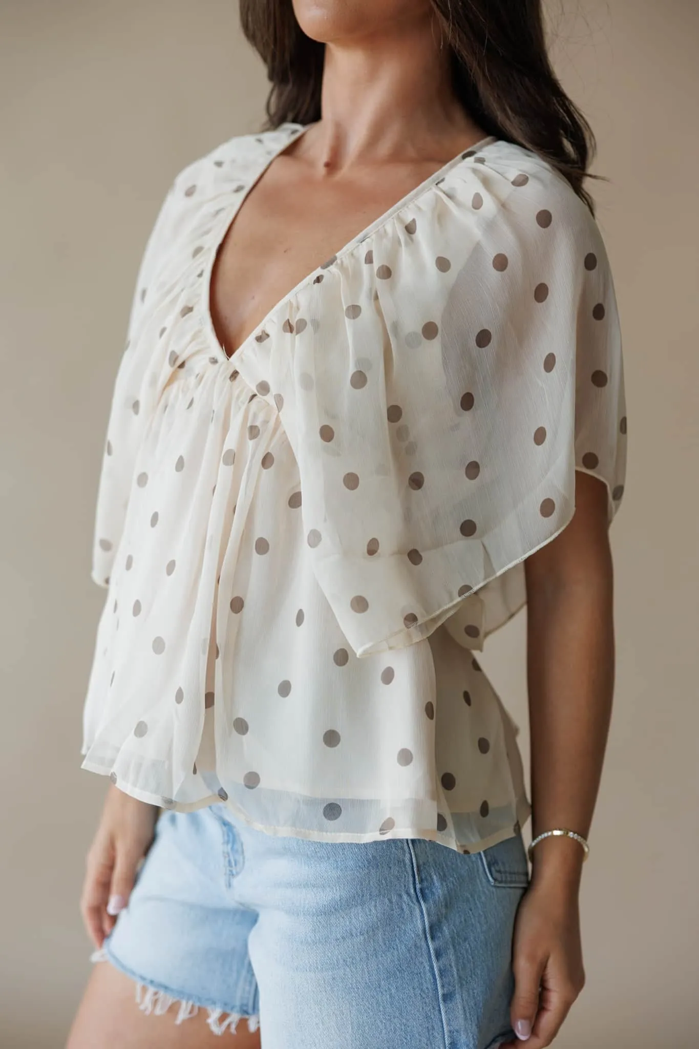 Polka Dot Ruffle Blouse sold by LANE 201 product image thumbnail 4