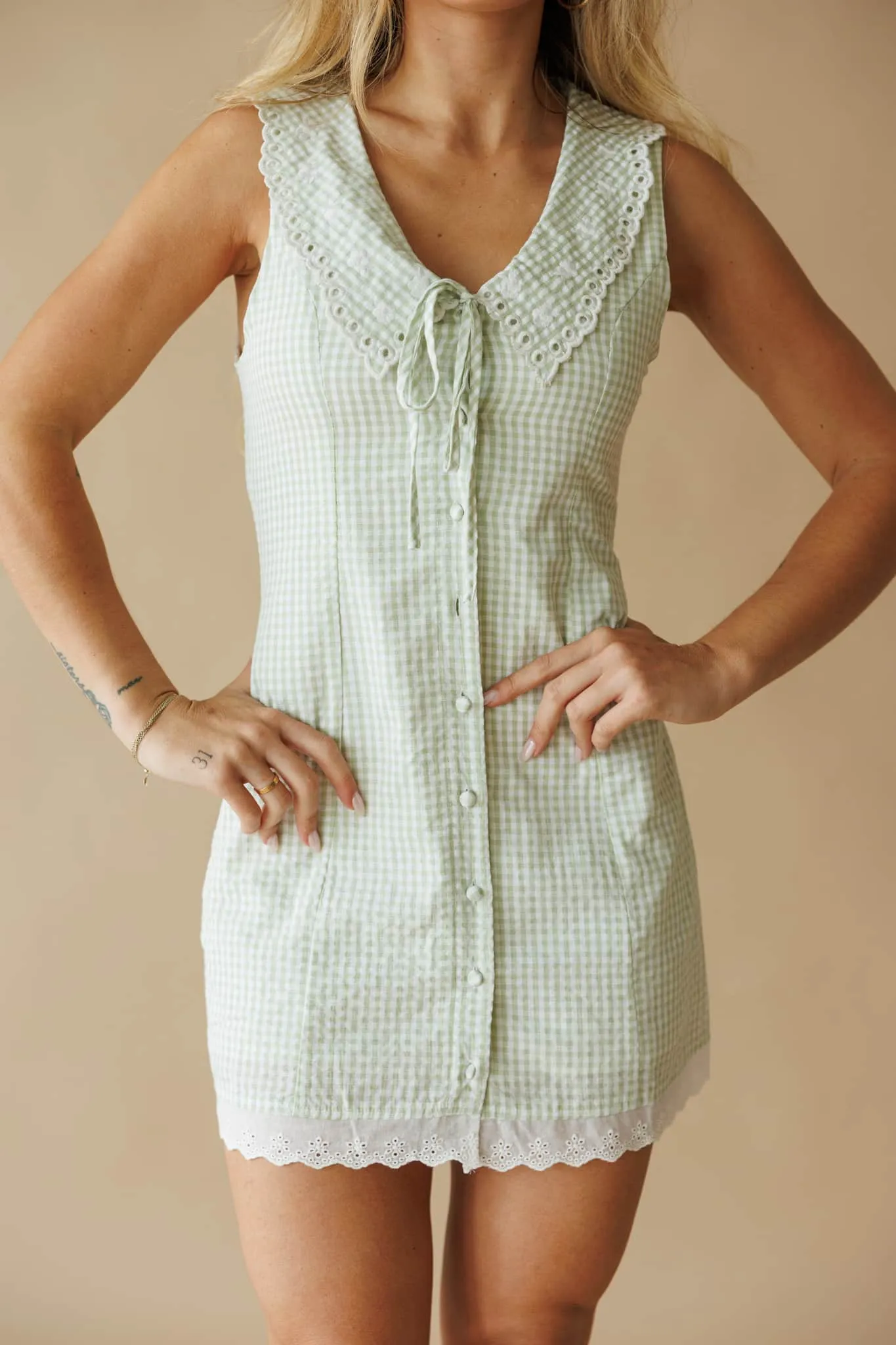 Light Green Gingham Mini Dress sold by LANE 201 product image thumbnail 2