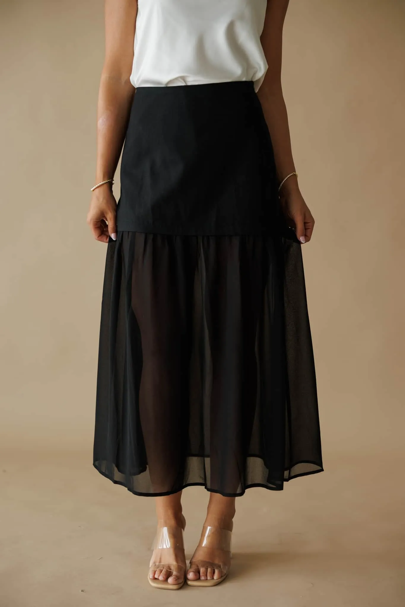 Black Contrast Detail Maxi Skirt sold by LANE 201